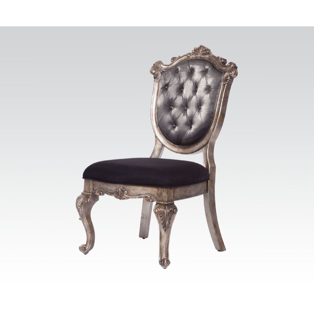 Chantelle - Side Chair (Set of 2) - Silver Gray Silk-Like Fabric & Antique Platinum, dark brown