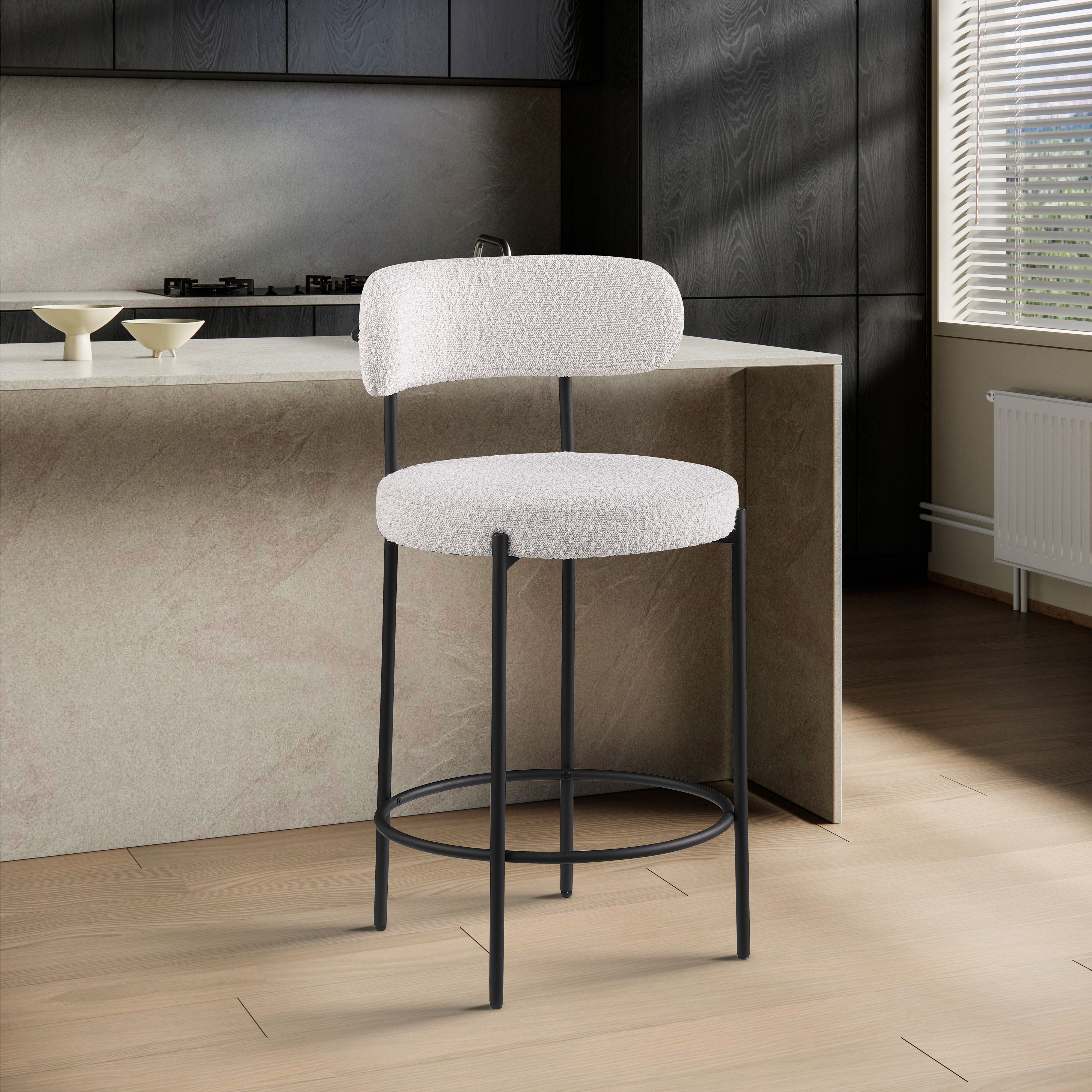 Beacon - Boucle Fabric Stool (Set of 2) - Cream