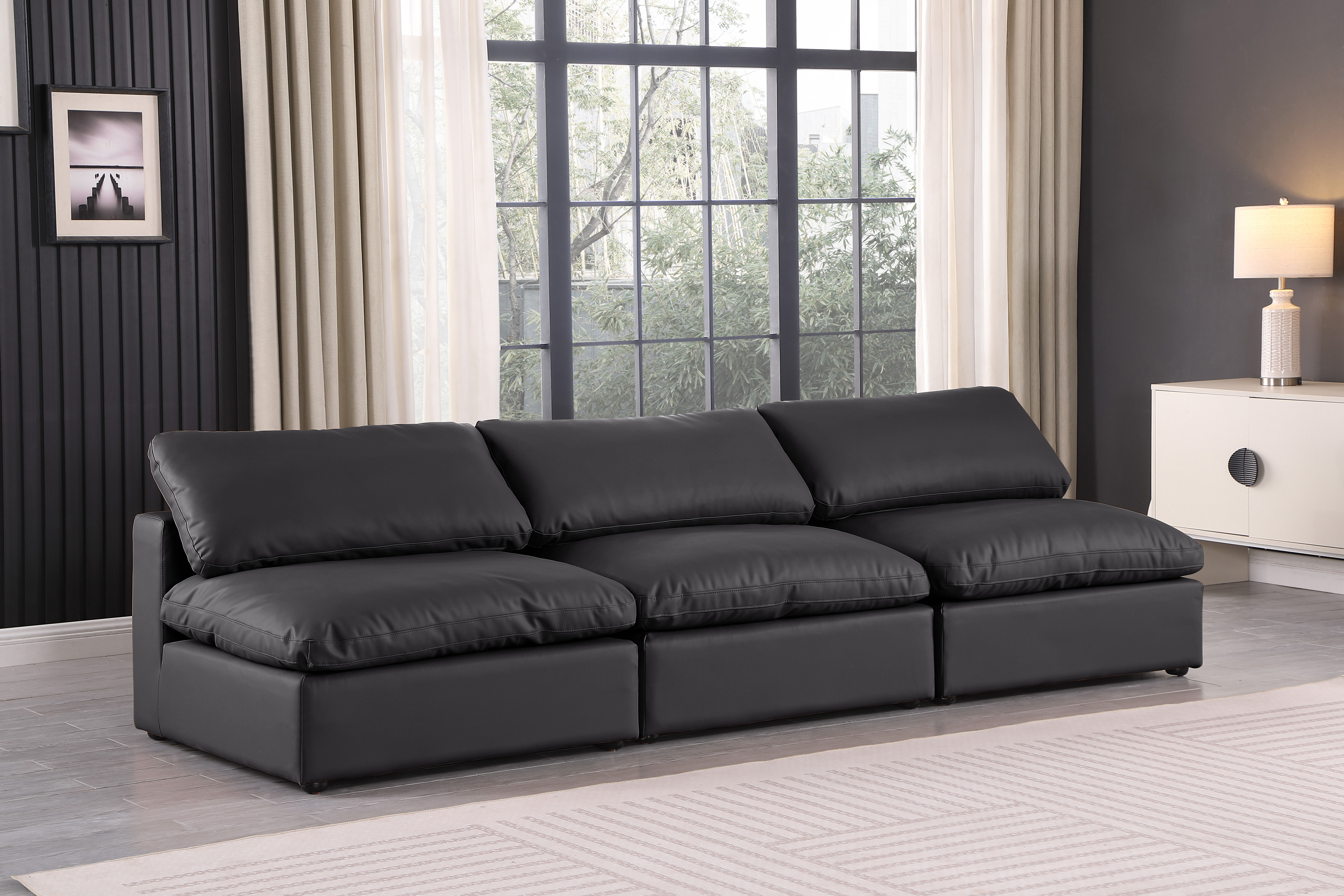Comfy - Faux Leather Modular Armless Sofa 3 Pieces - Black