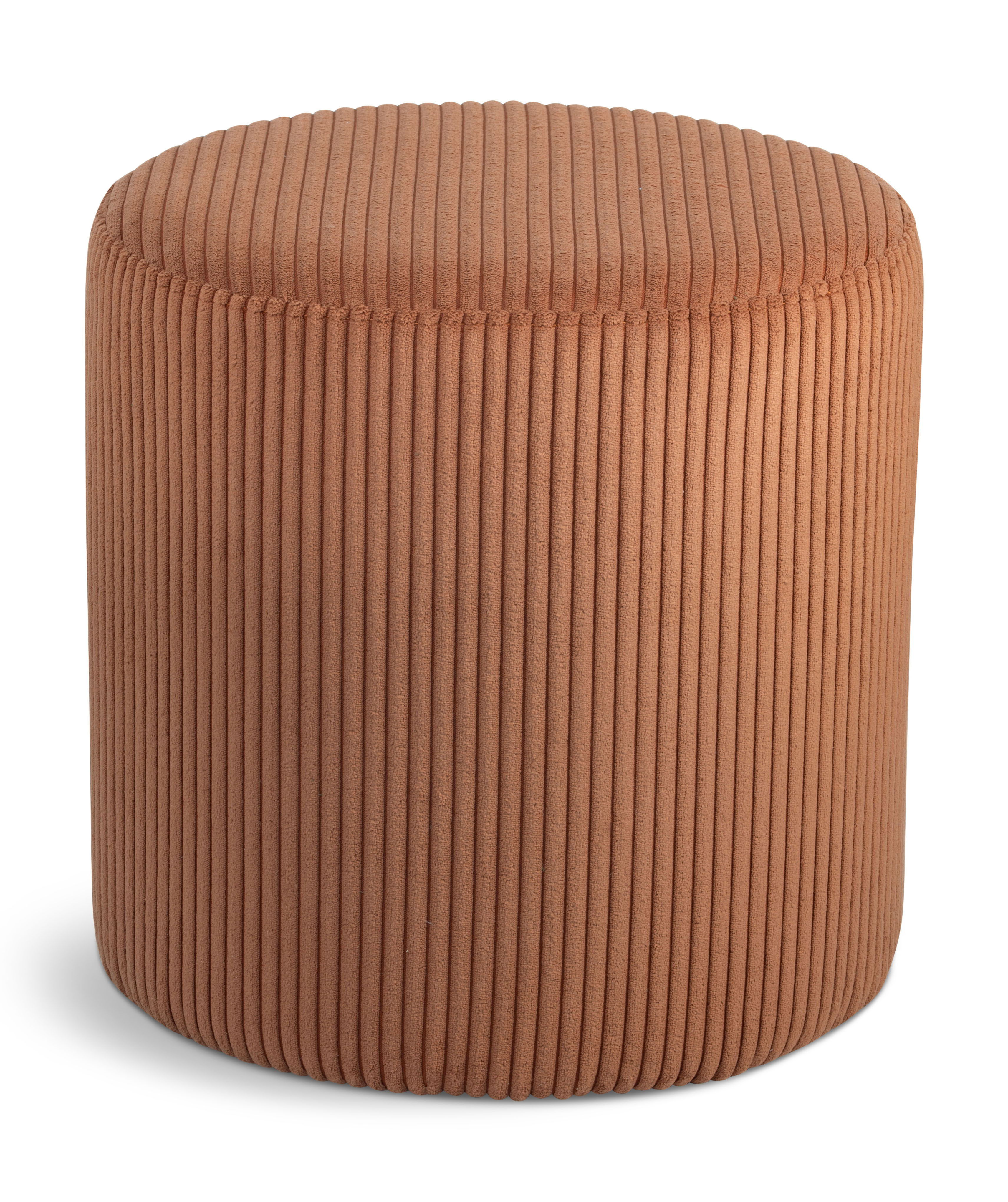 Roy - Round Microsuede Ottoman / Stool - Cognac