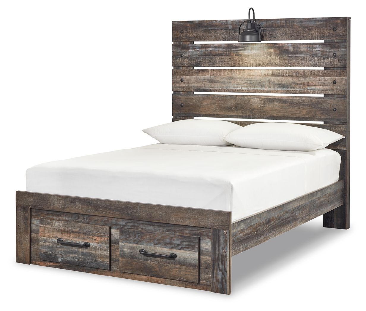 Drystan - Full Panel Bed With 2 Storage Drawers - Brown / Beige