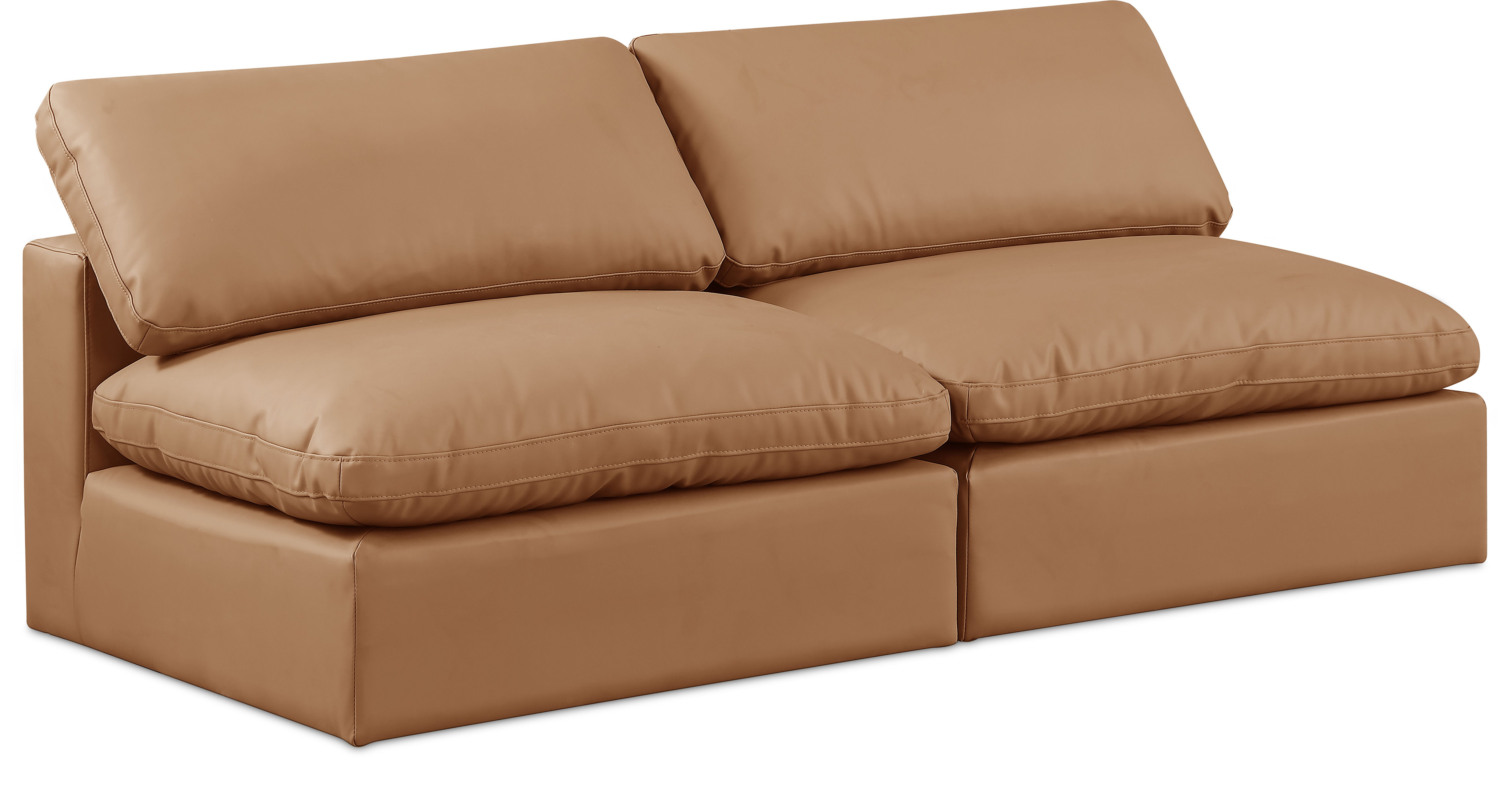 Comfy - Faux Leather Modular Armless Sofa 2 Seats - Cognac