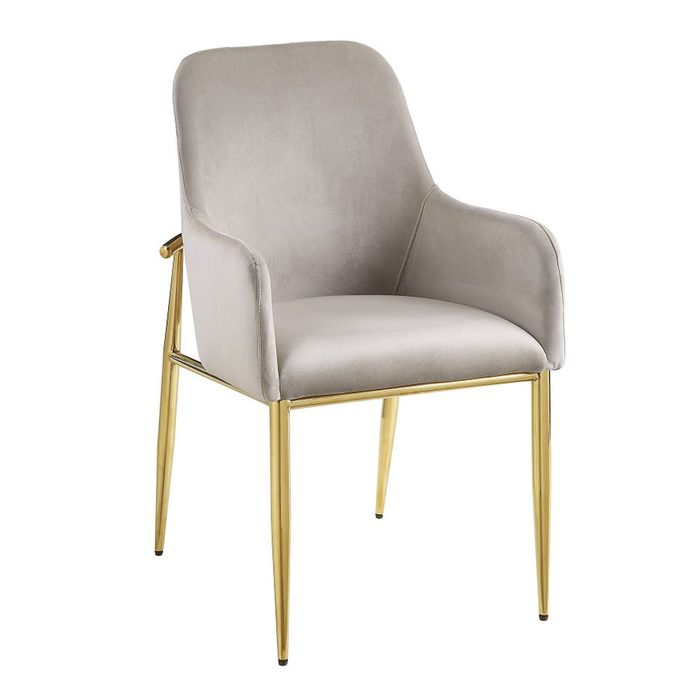 Barnard - Side Chair (Set of 2) - Gray Velvet & Mirrored Gold, beige