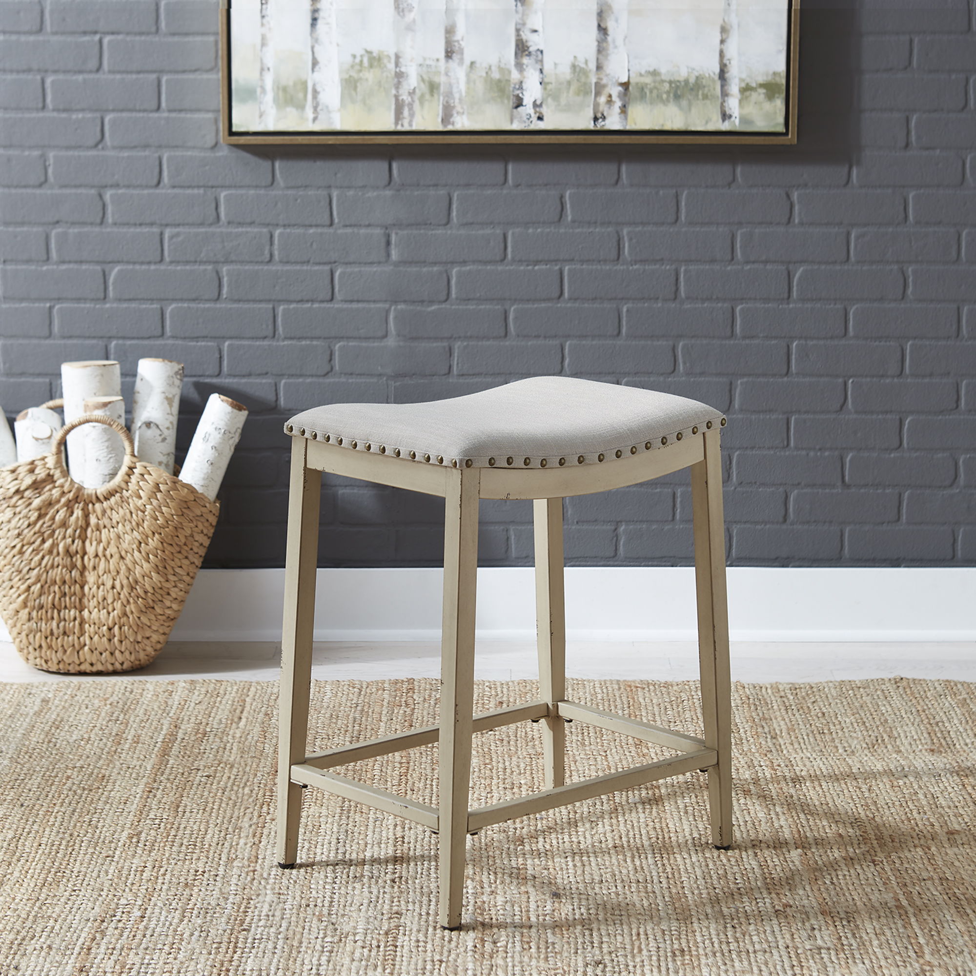 Liberty Furniture Vintage Series - Backless Upholstered Counter Chair - Antique White