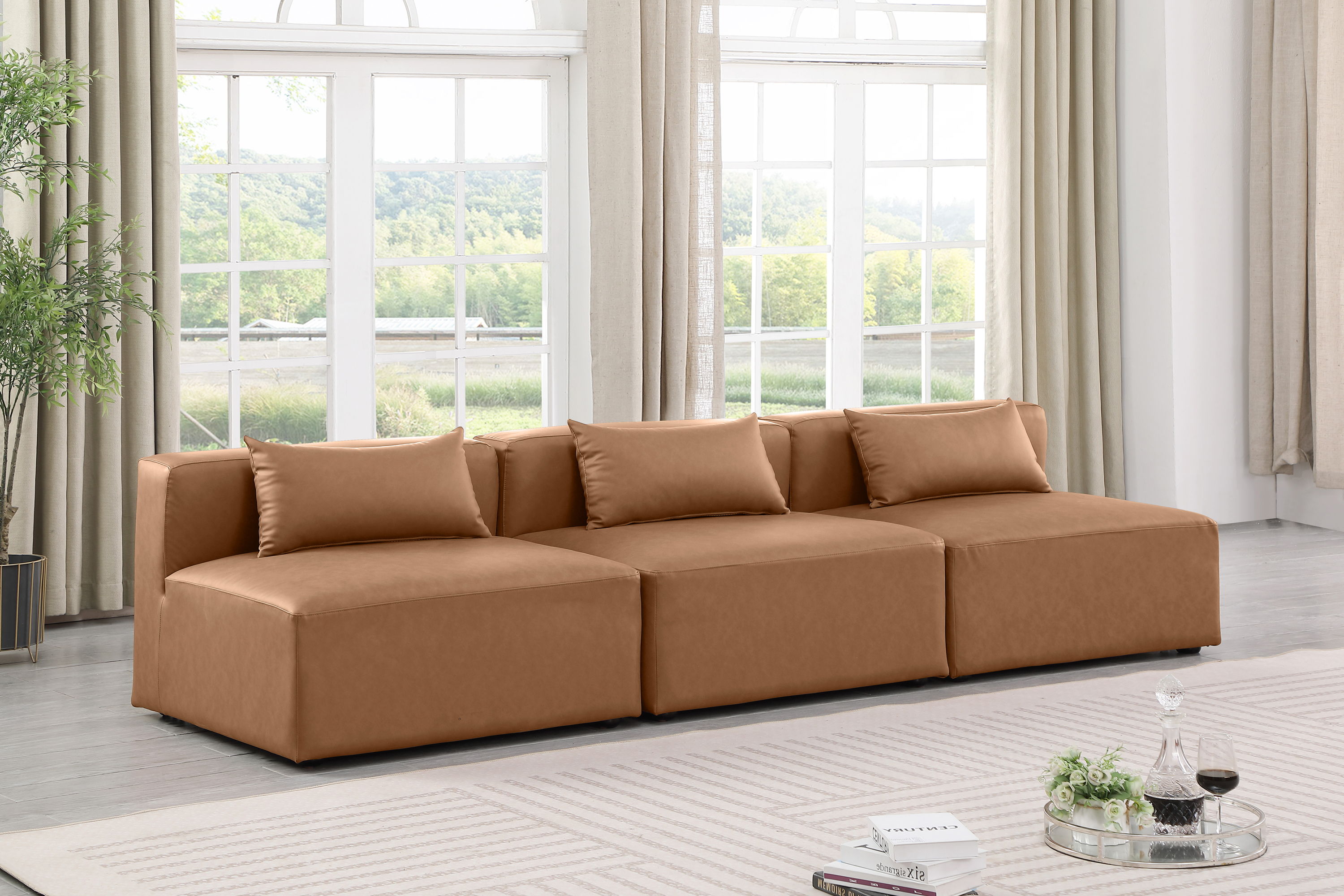 Cube - Modular 3 Piece Armless Sofa - Brown