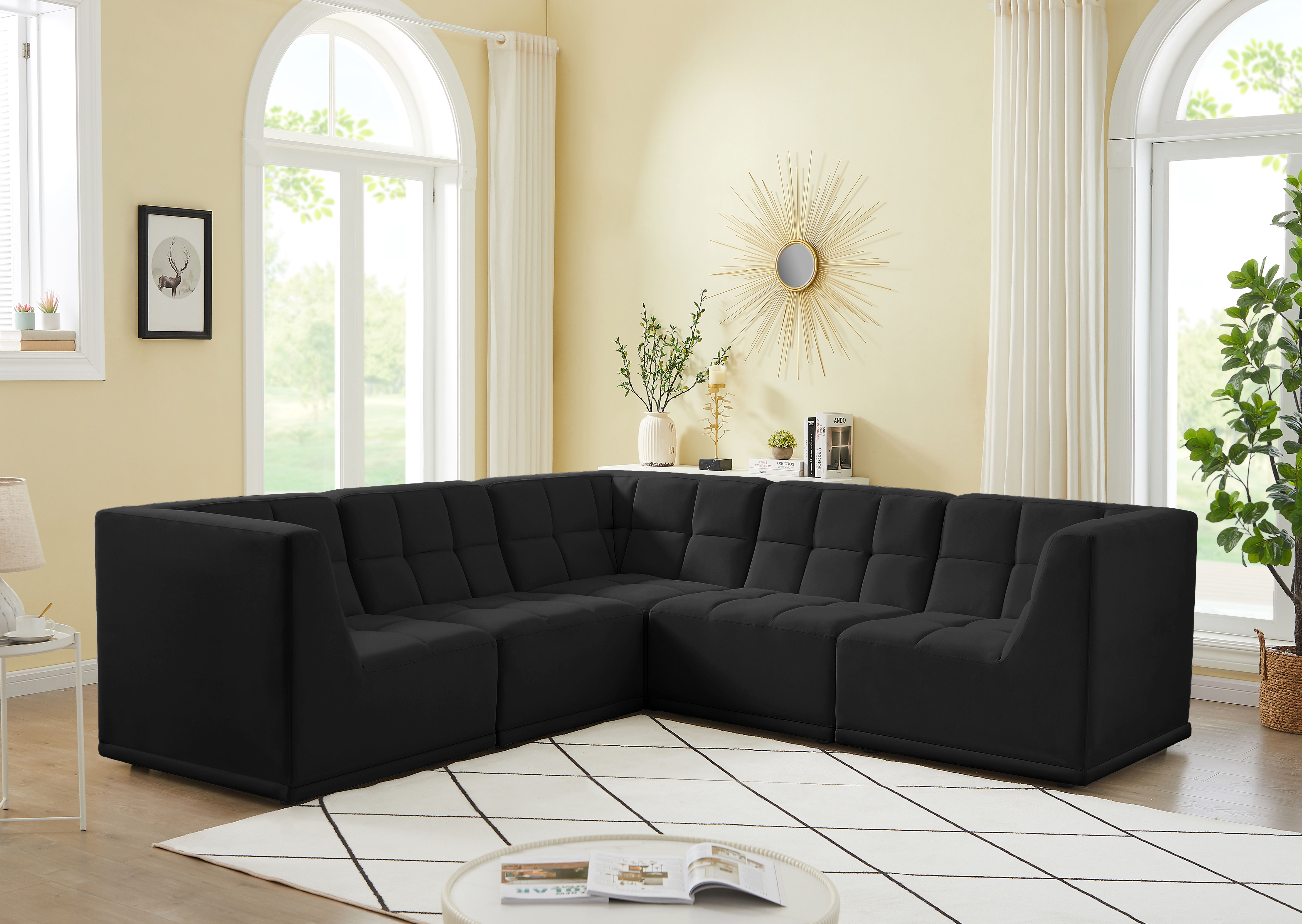 Relax - 5 Piece Modular Corner Sectional - Black