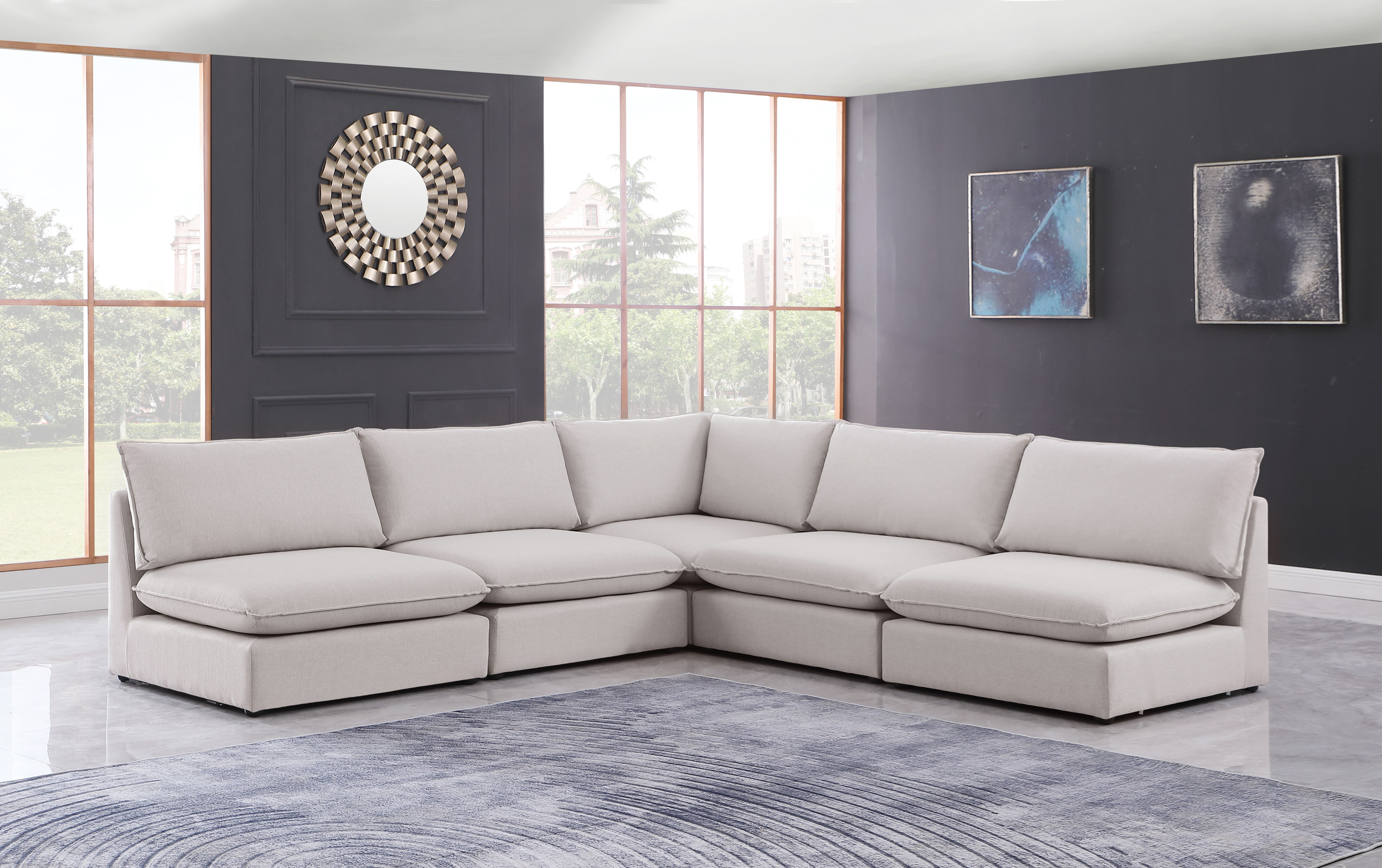Mackenzie - 5 Piece Modular Corner Armless Sectional - Beige