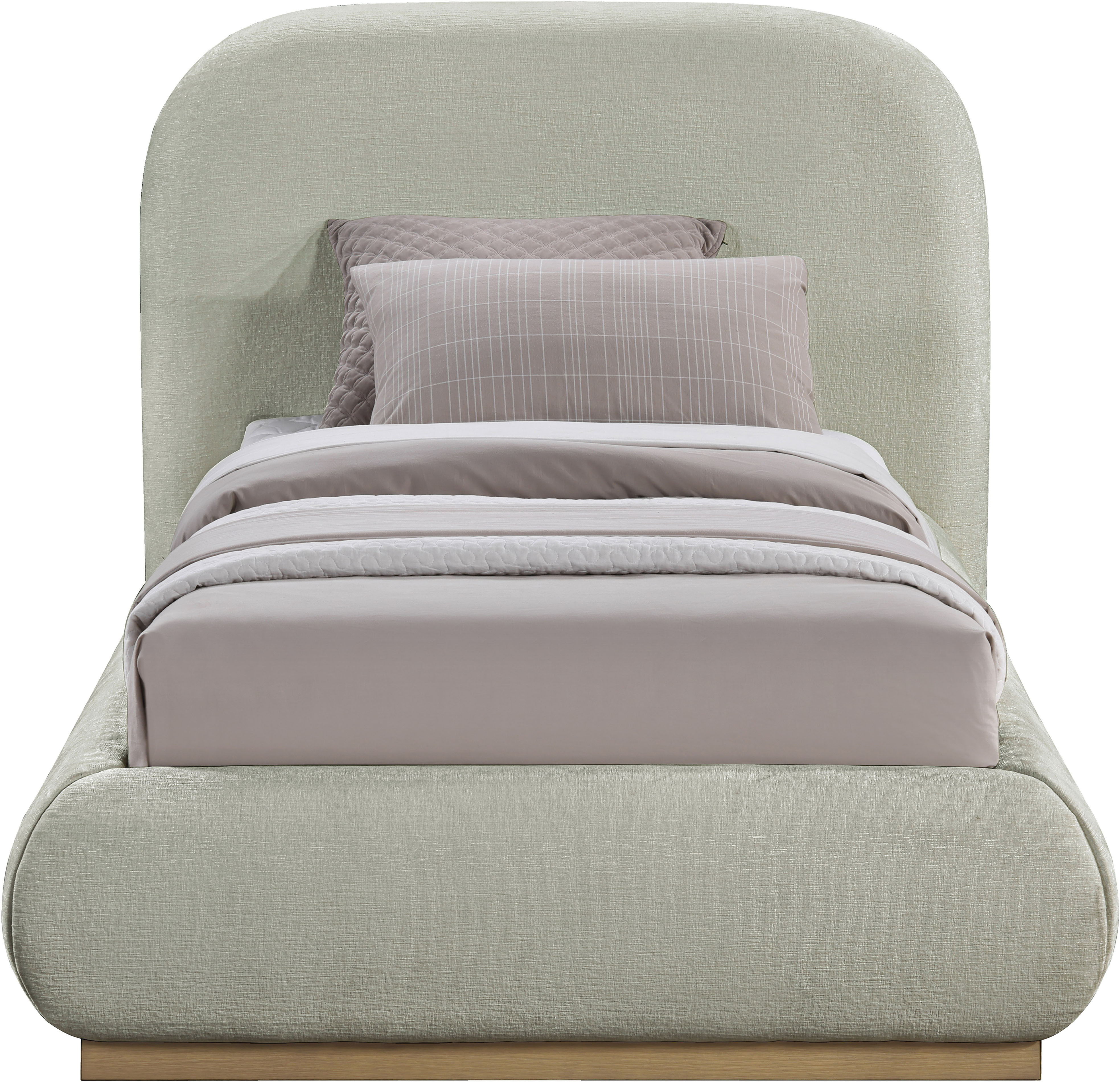 Vaughn - Chenille Twin Bed With Natural Base - Mint