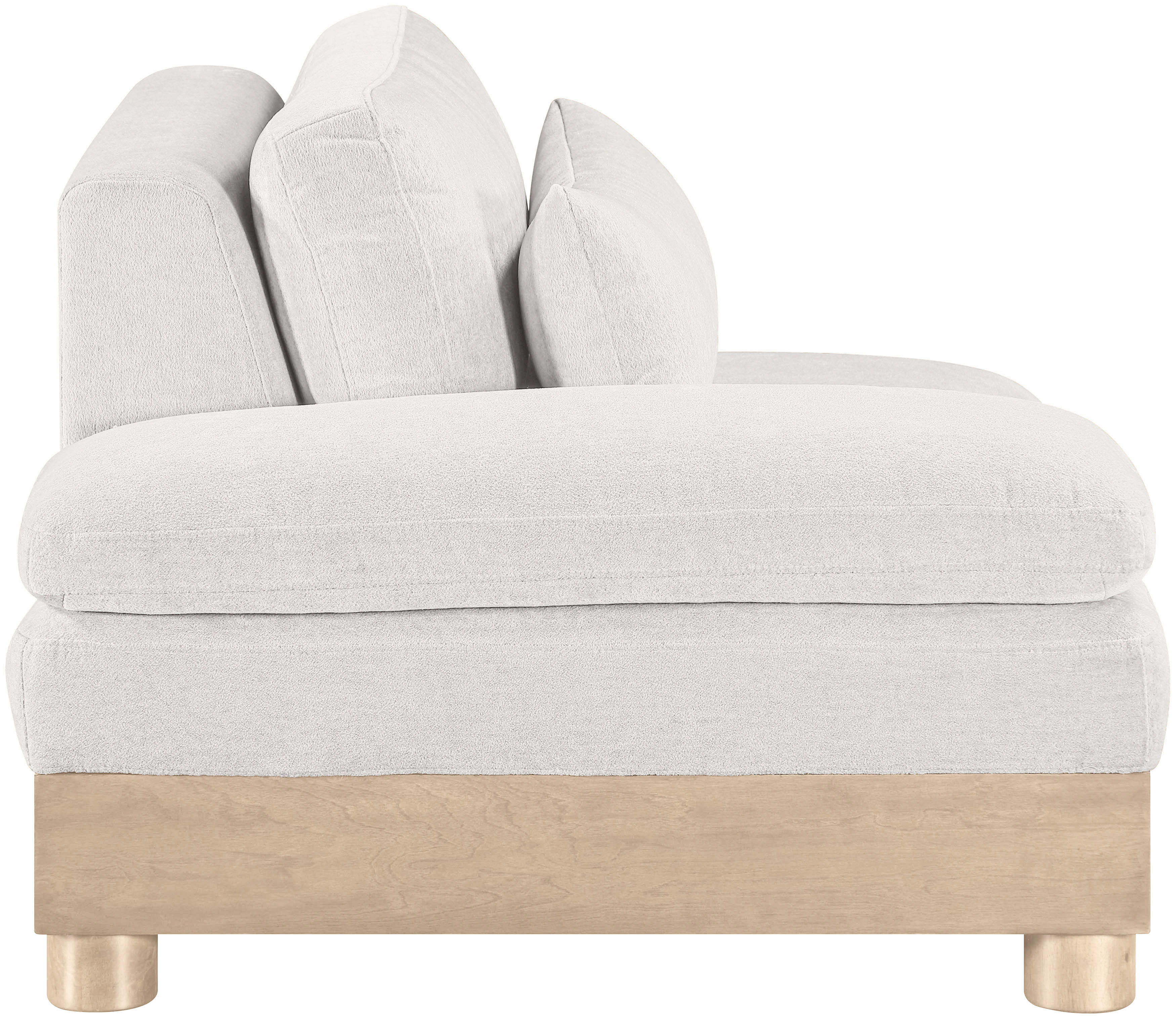 Turin - Chenille Fabric Upholstered Modular Left Arm Chair - Cream / Natural Oak