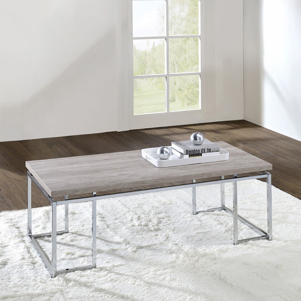 Chafik - Coffee Table - Natural Oak & Chrome, light brown