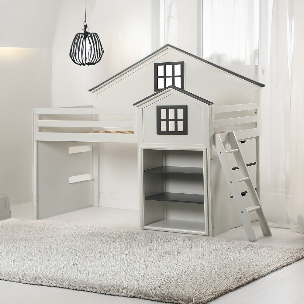 Ratana - Loft Bed - Gray & White, white