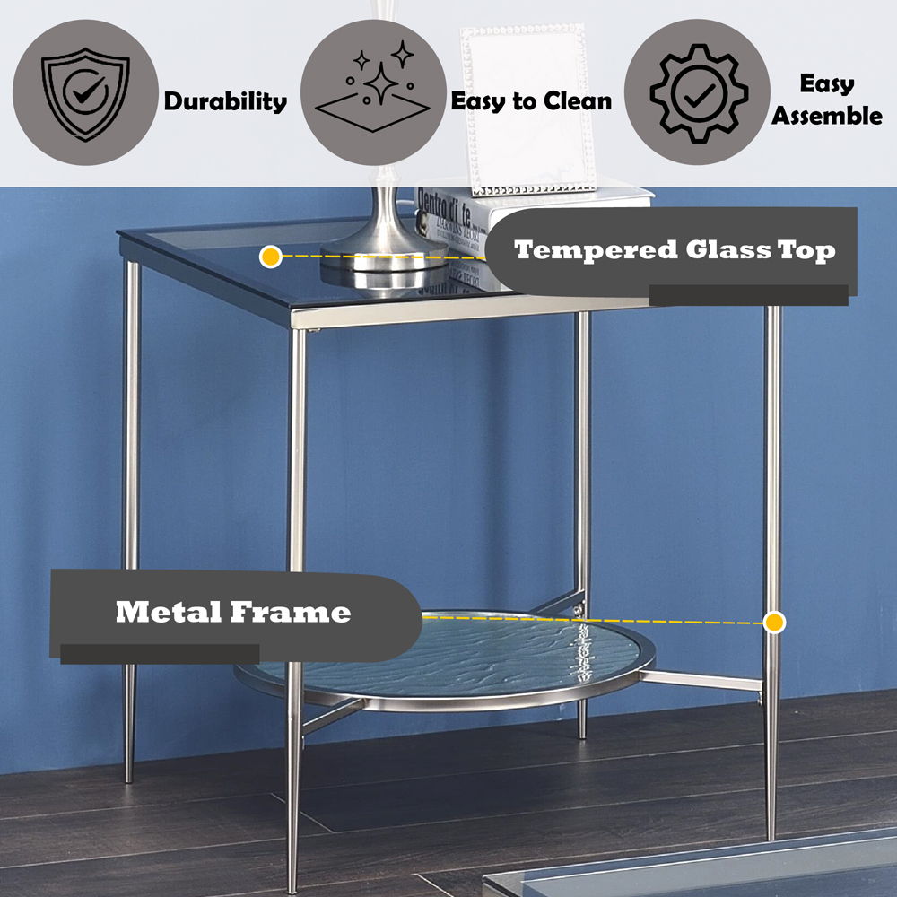 Adelrik - End Table - Glass & Chrome, silver, view 6