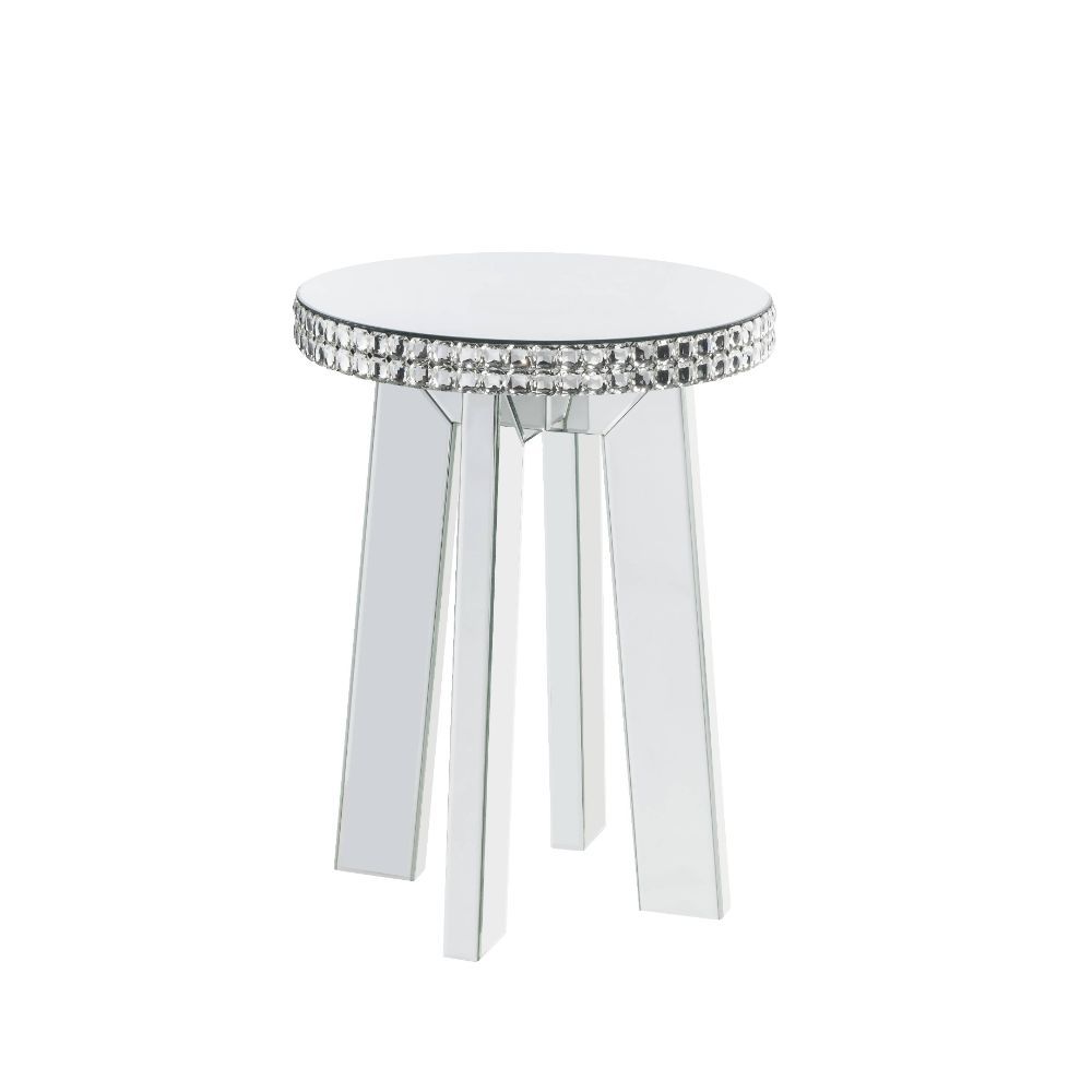 Lotus - End Table - Mirrored & Faux Ice Cube Crystals, silver