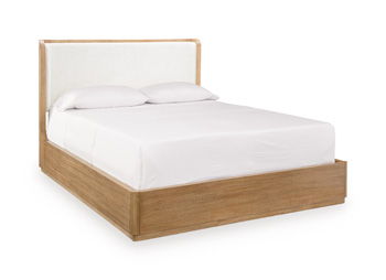Pamaria – Queen Upholstered Headboard/Footboard/Slats – Light Brown