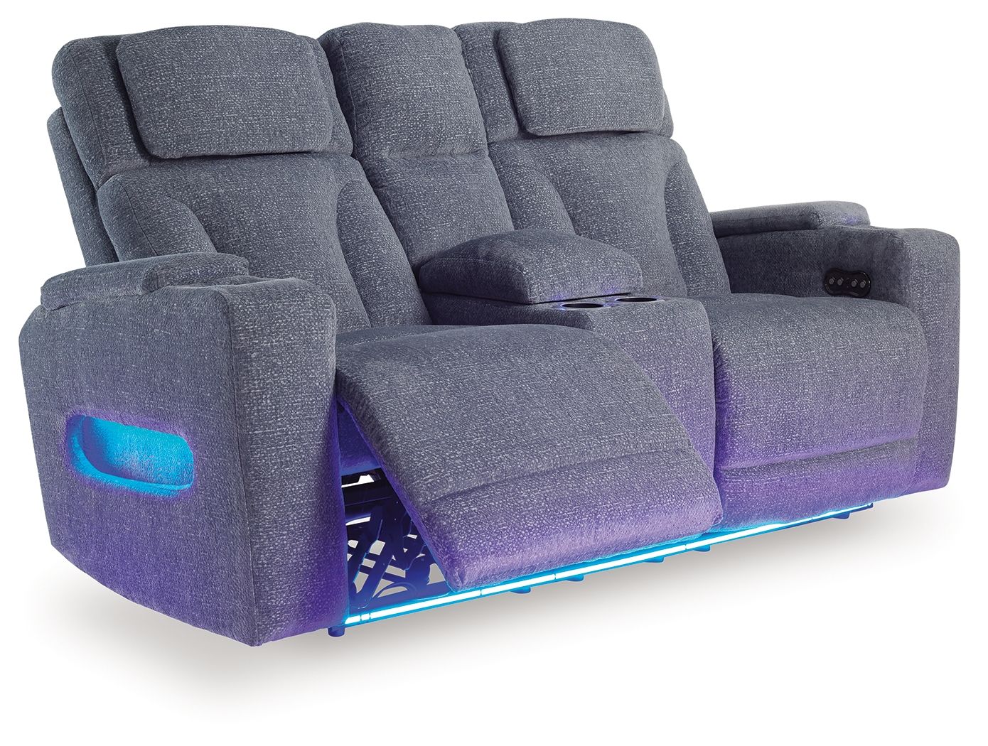 Ashley Furniture Studio Cave - Power Reclining Loveseat with Console - Steel - Image 3