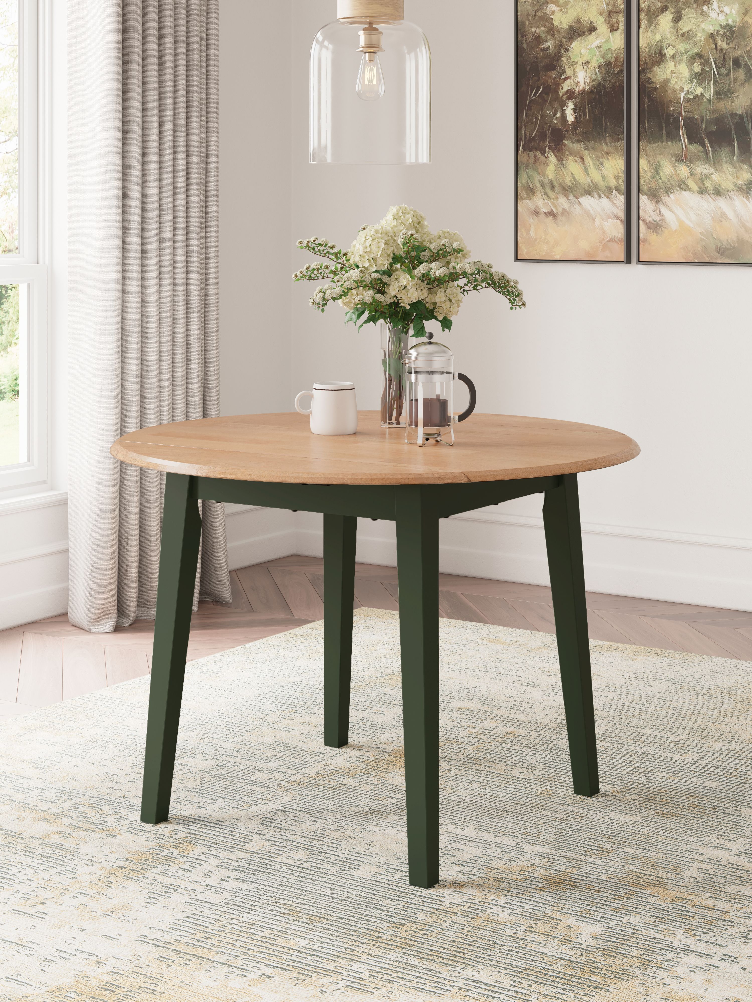 Gesthaven - Round Dining Room Drop Leaf Table - Natural / Green
