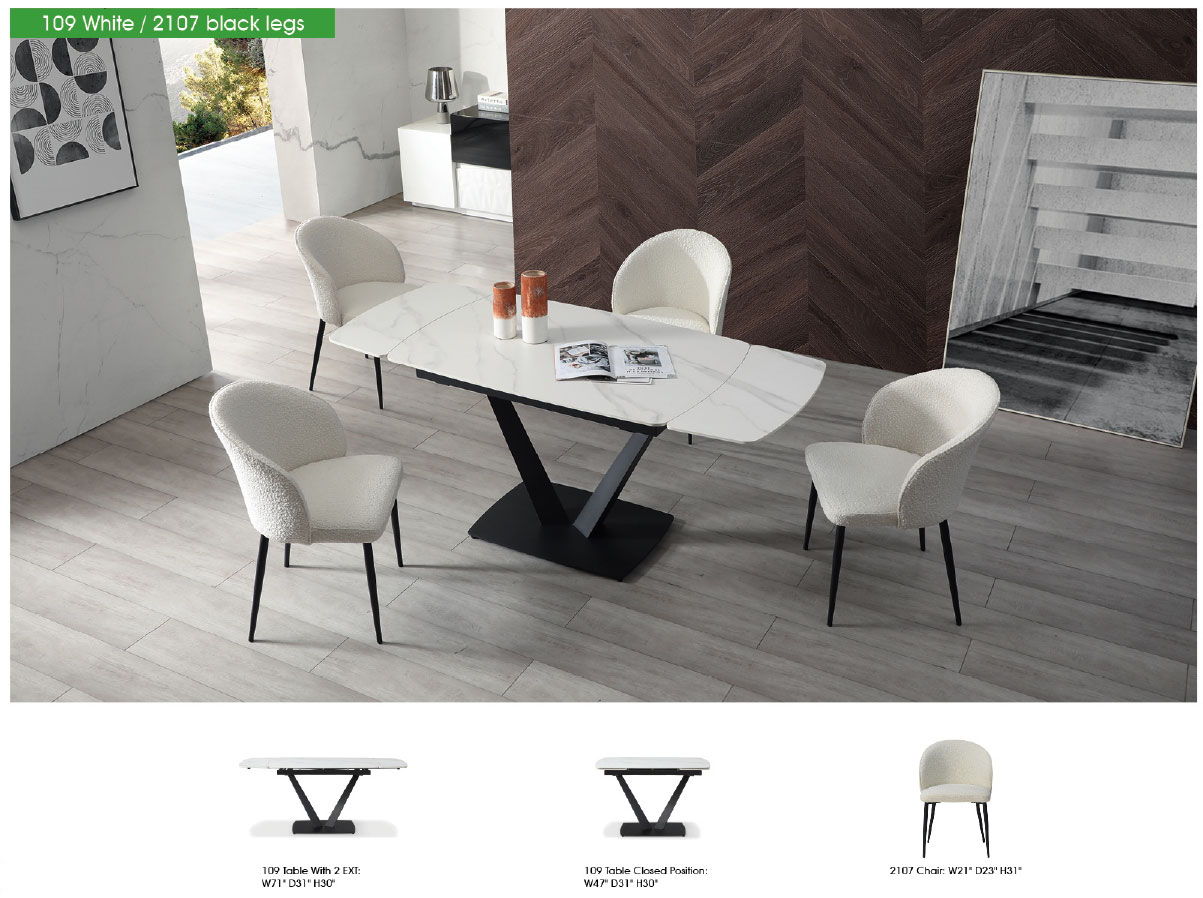 109 - Ceramic Dining Table With Extension - White