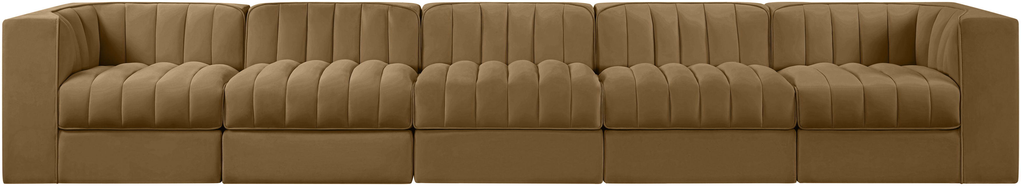 Rummi - Velvet Performance Fabric Upholstered 5 Piece Modular Sofa - Saddle