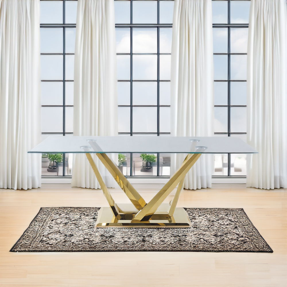 Barnard - Dining Table - Clear Glass & Mirrored Gold, beige, view 5