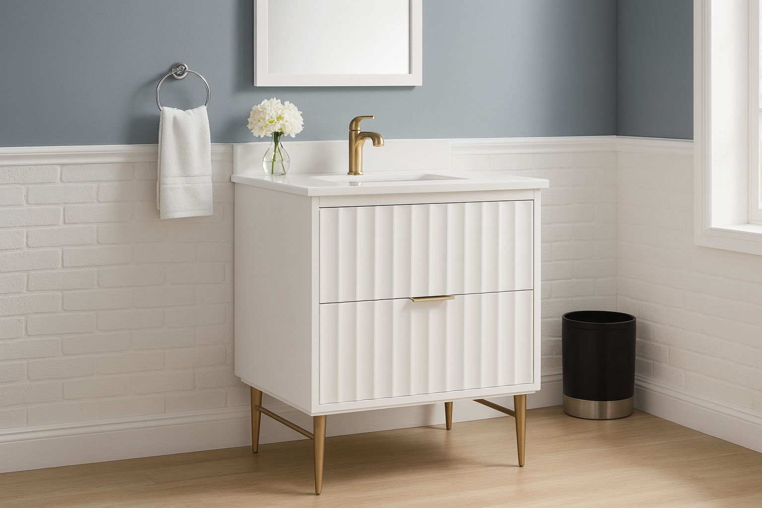 Modernist - 30" Bathroom Vanity With Gold Legs - White
