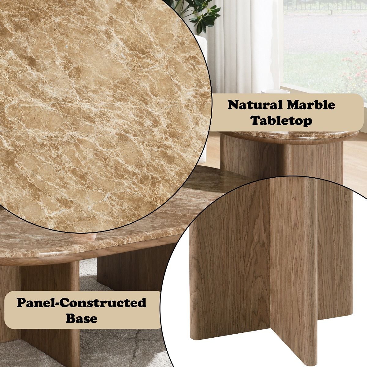 Markku - End Table With Natural Marble - Oak, dark brown, view 6