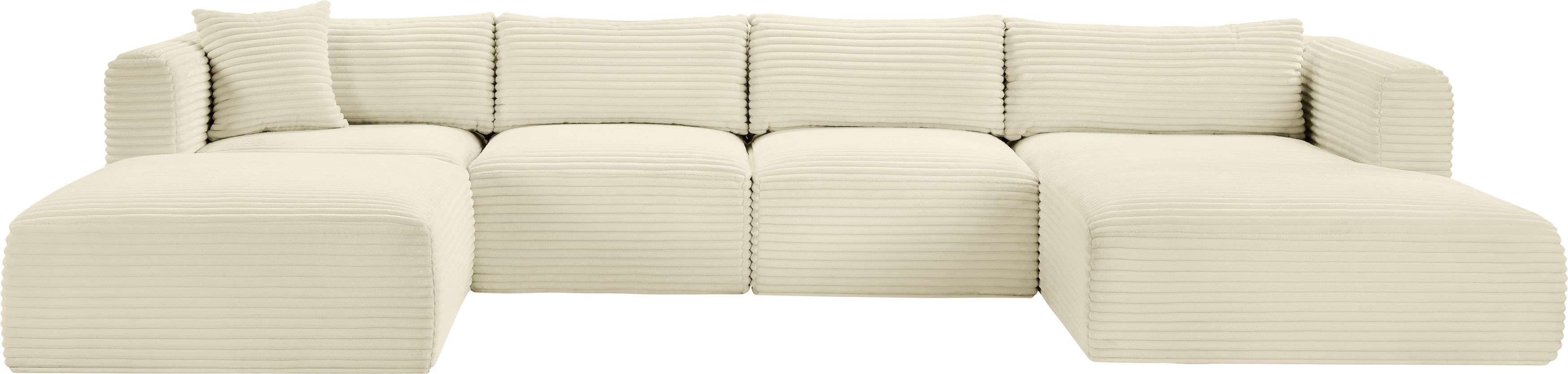 Shaggy - 5 Piece Modular Sectional With Chaise And Ottoman - Cream
