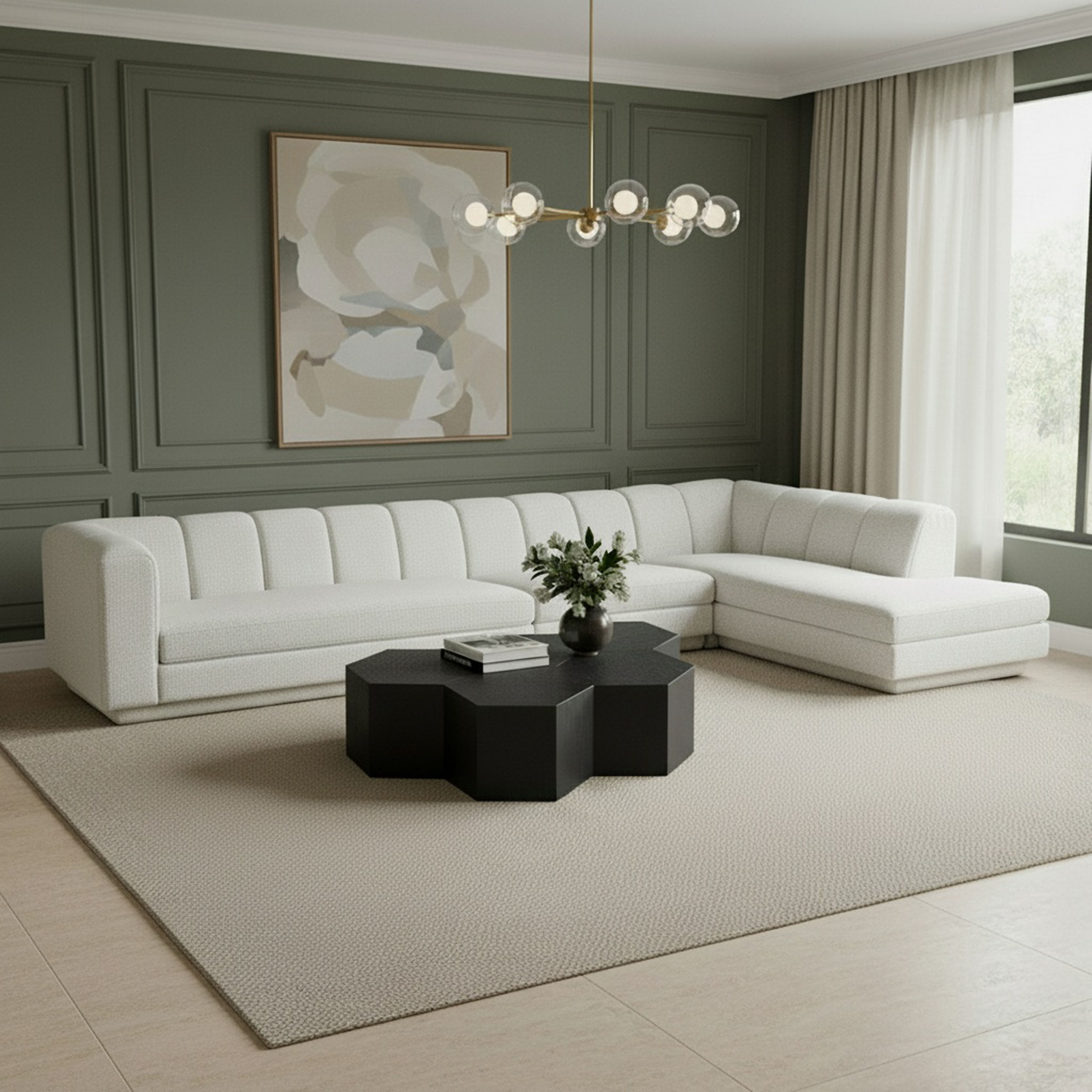 Modari - Fabric Upholstered 3 Piece RAF Modular Sectional - Cream