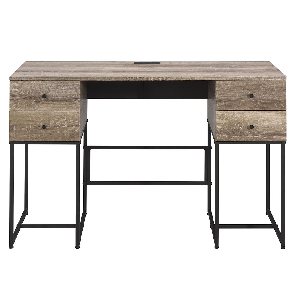 Desirre - Writing Desk With USB - Rustic Oak & Black, beige, view 7