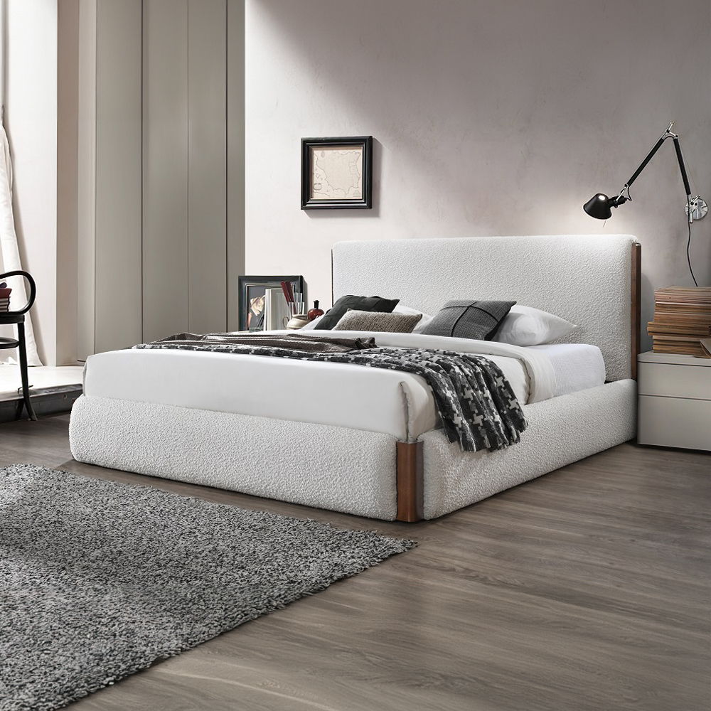 Sandro - Queen Bed - White Boucle & Walnut, white, view 8