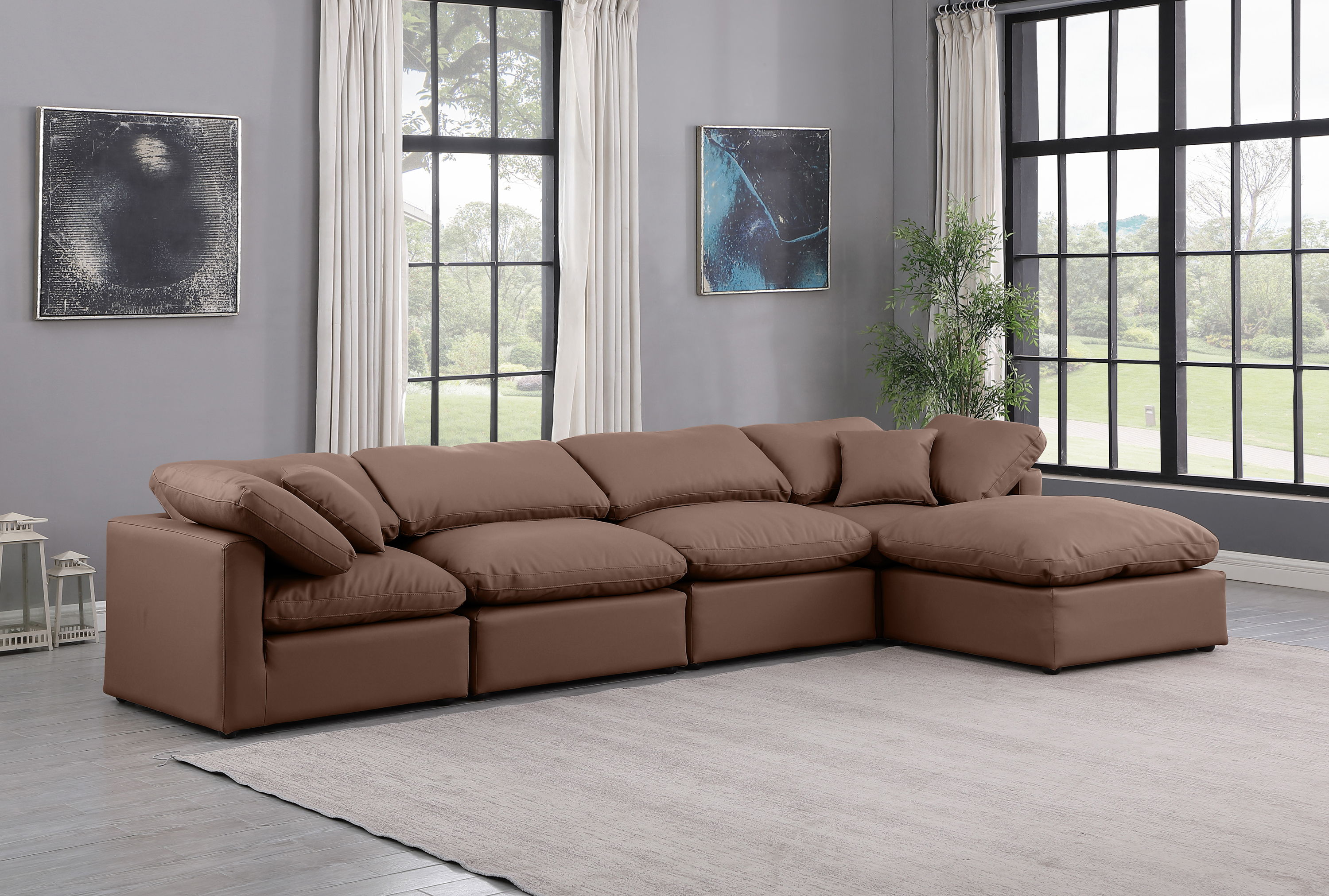 Indulge - Faux Leather 5 Piece Modular Sectional With Chaise - Brown