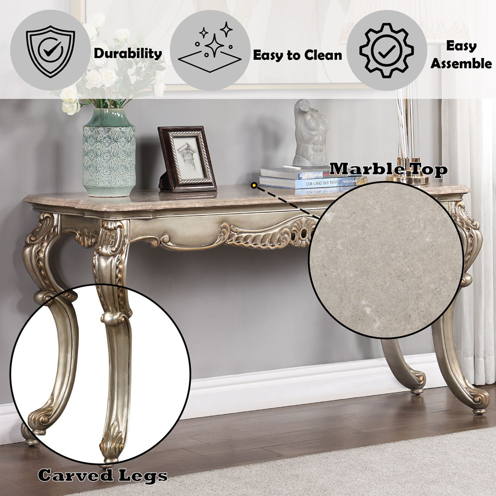 Miliani - Sofa Table With Marble Top - Natural Marble Top & Antique Bronze, silver, view 7