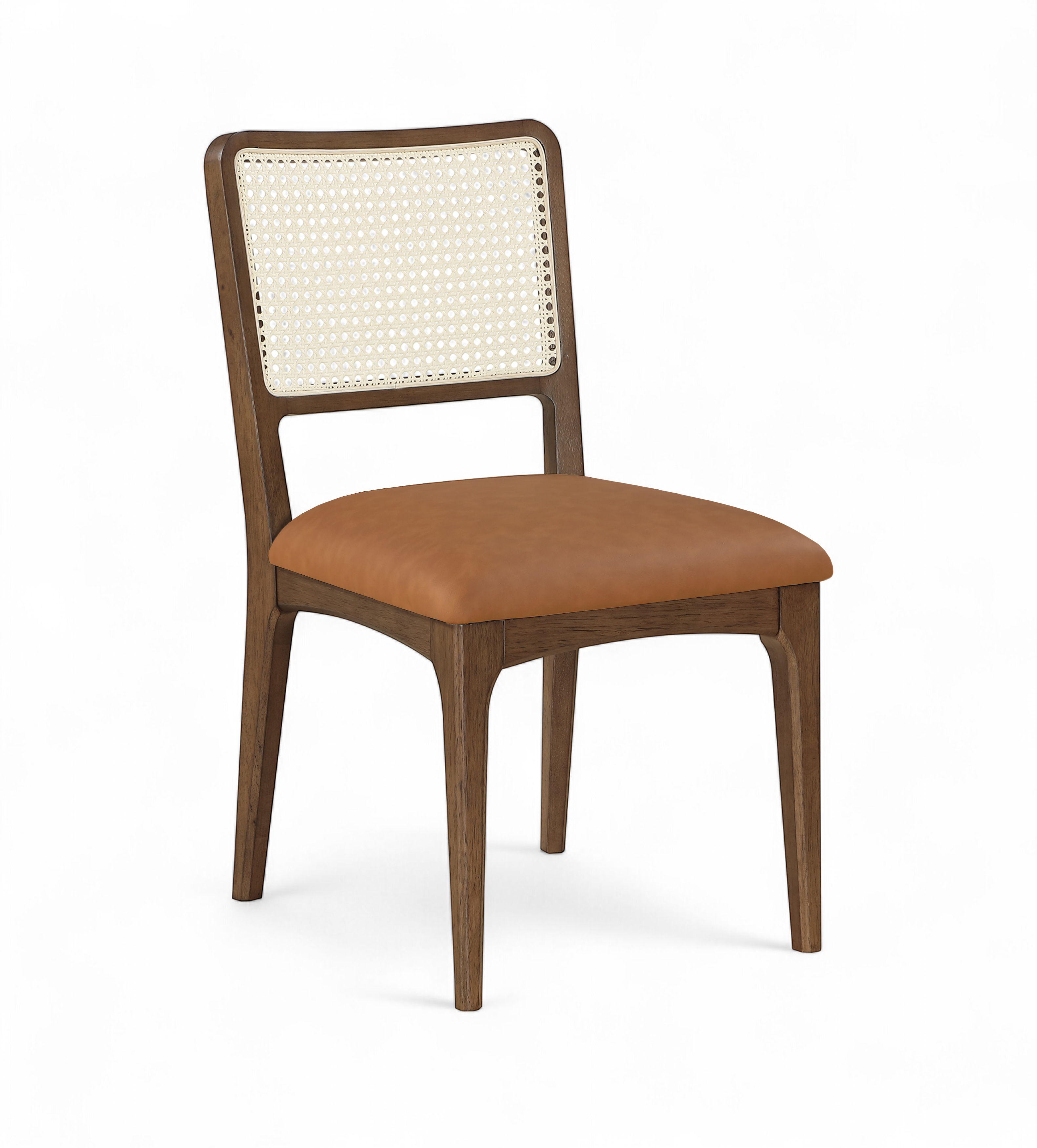 Atrium - Cane Back And Vegan Leather Upholstered Seat Dining Chair (Set of 2) - Cognac / Brushed Brown
