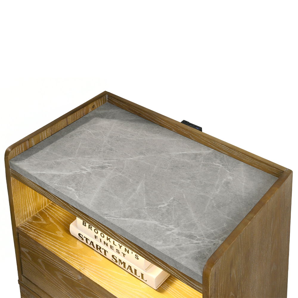Garcia - Nightstand With LED - Light Brown, light brown, view 6