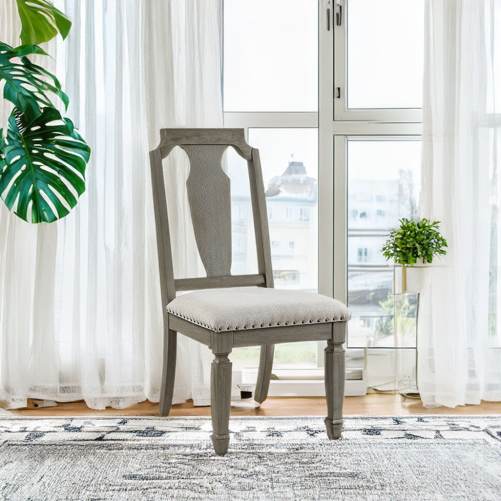 Zumala - Side Chair (Set of 2) - Beige Linen & Weathered Oak, beige