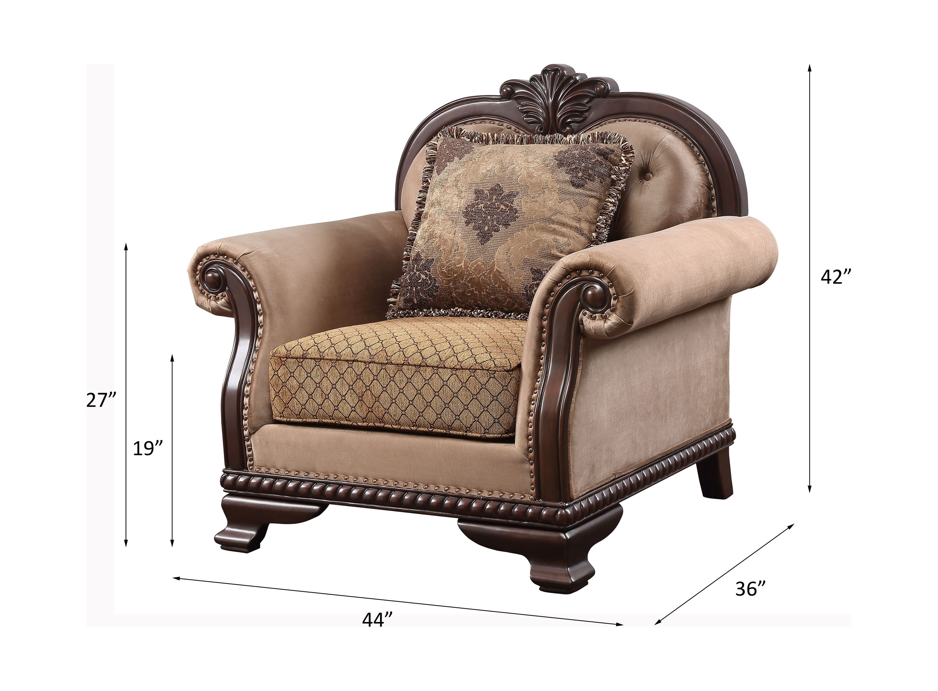 Chateau De Ville - Chair With Pillow (Same Lv01590) - Fabric & Espresso, black, view 8