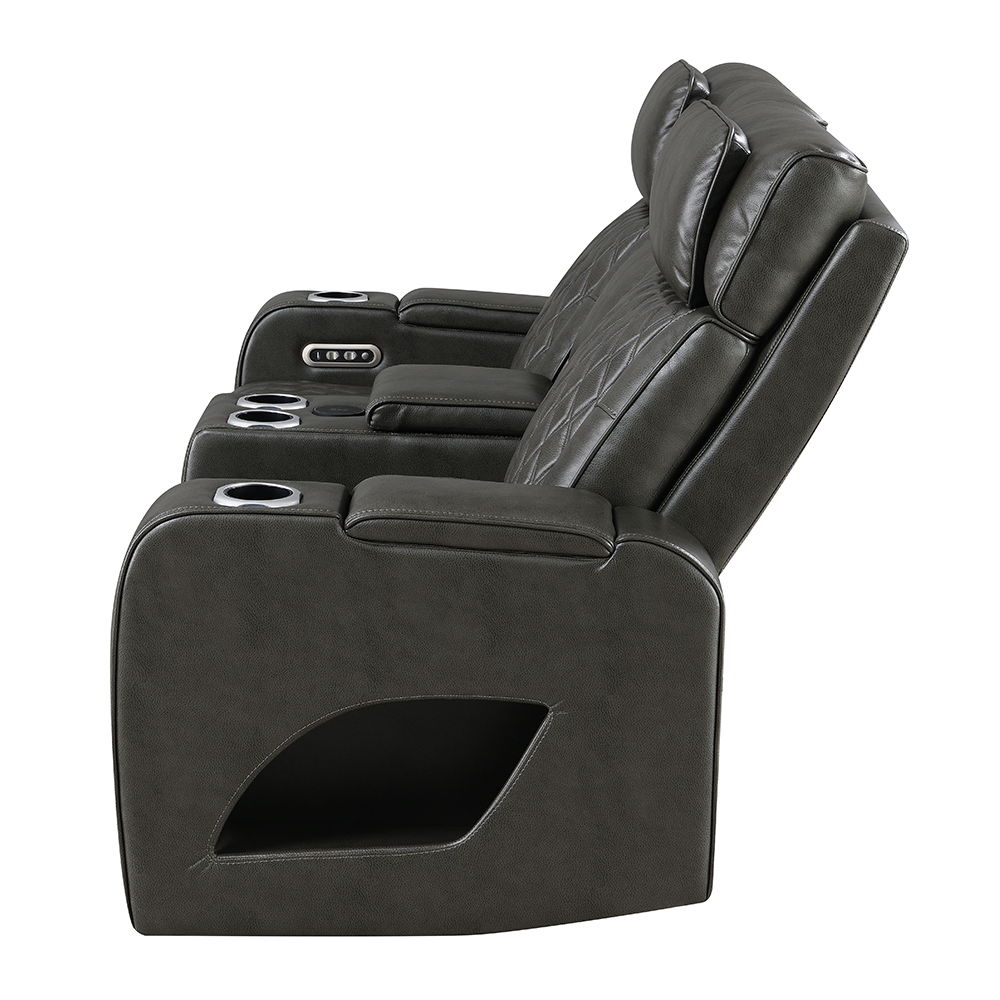 Taddeo - Power Motion Loveseat With Console, Speaker, USB, Wireless Charger & LED - Dark Gray, dark gray, view 4