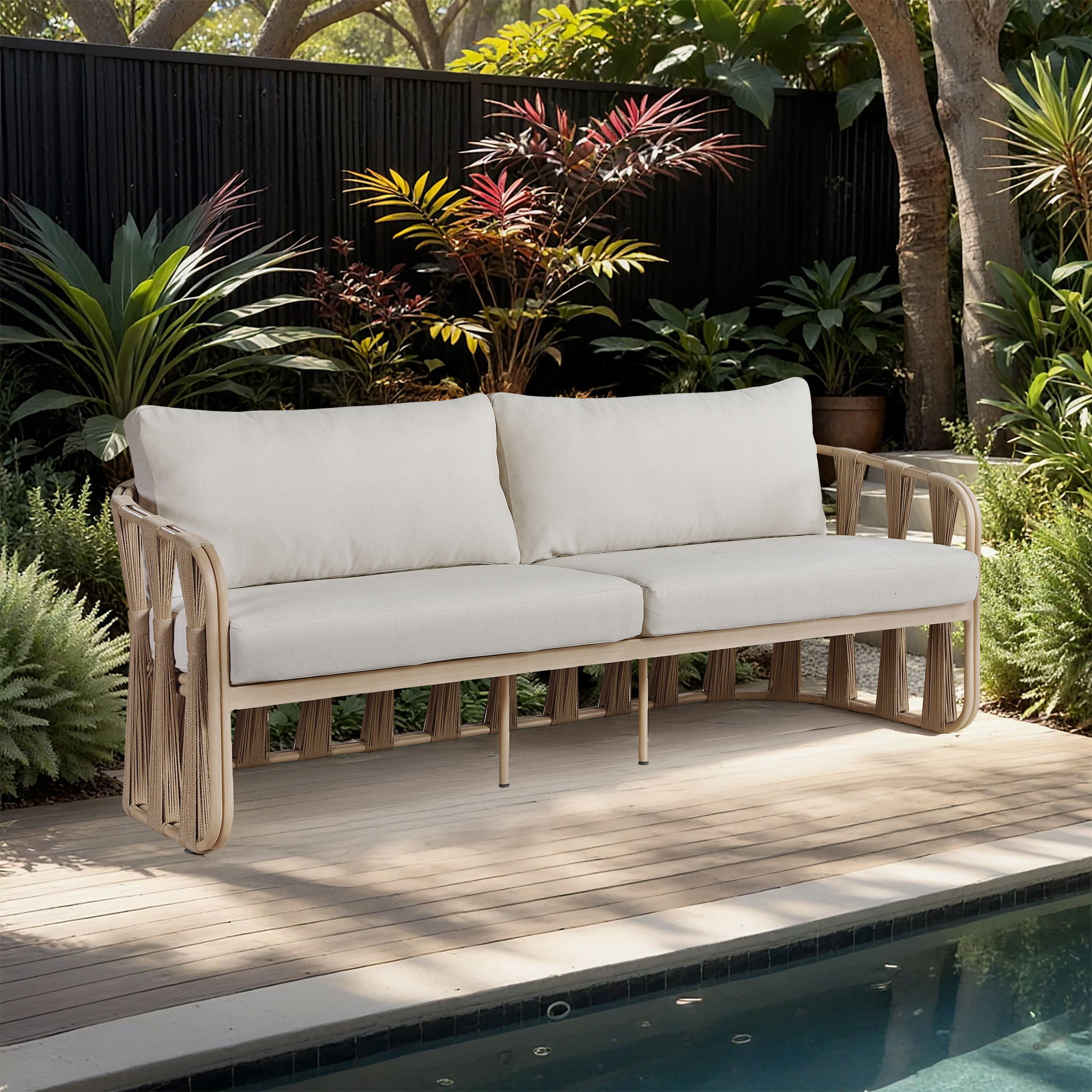 San Pietro - Resilient Waterproof Fabric 90.5" Upholstered Outdoor Patio Sofa - Beige
