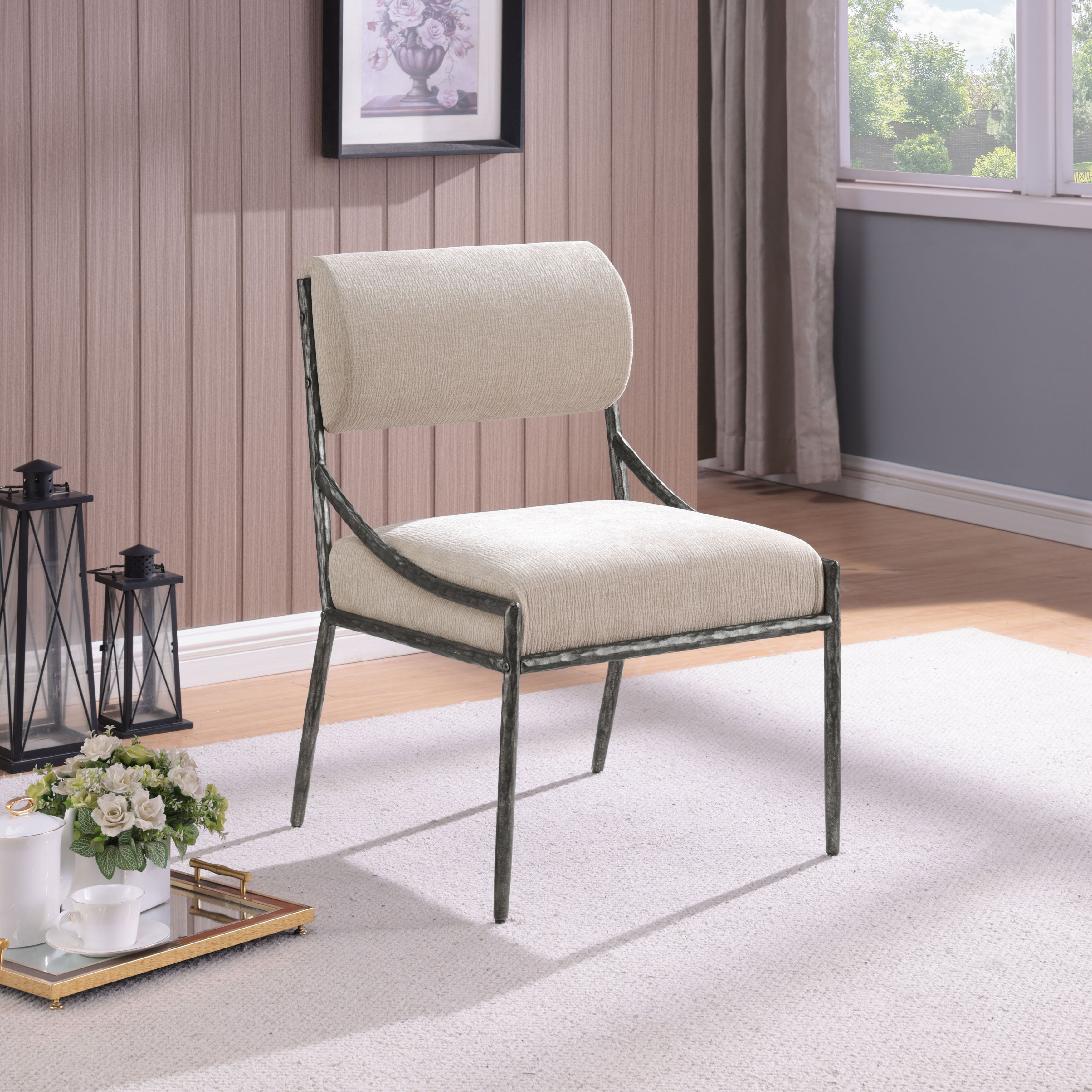 Bastille - Upholstered Dining Side Chair (Set of 2) - Beige / Silver