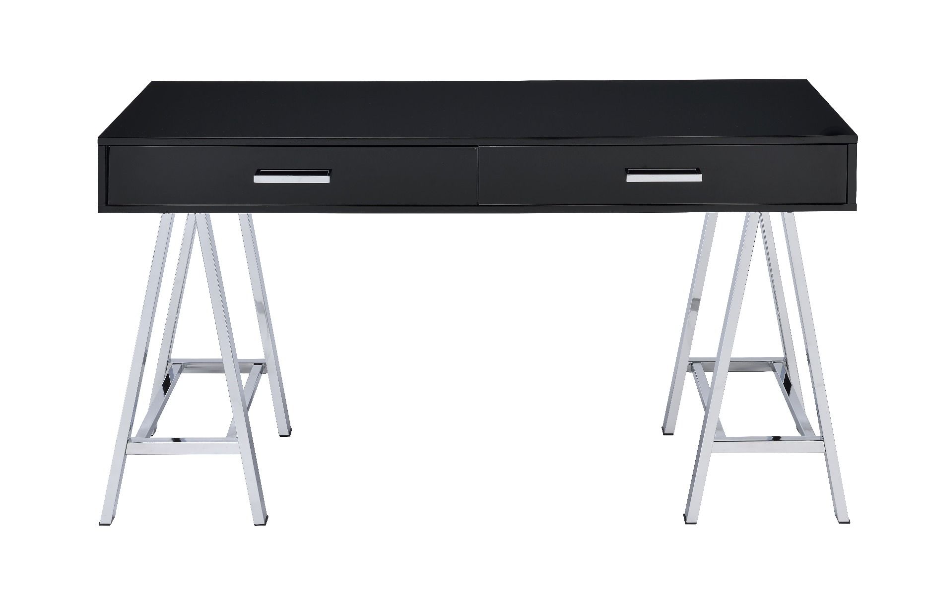 Coleen - Writing Desk With USB - Black High Gloss & Chrome, black, view 2