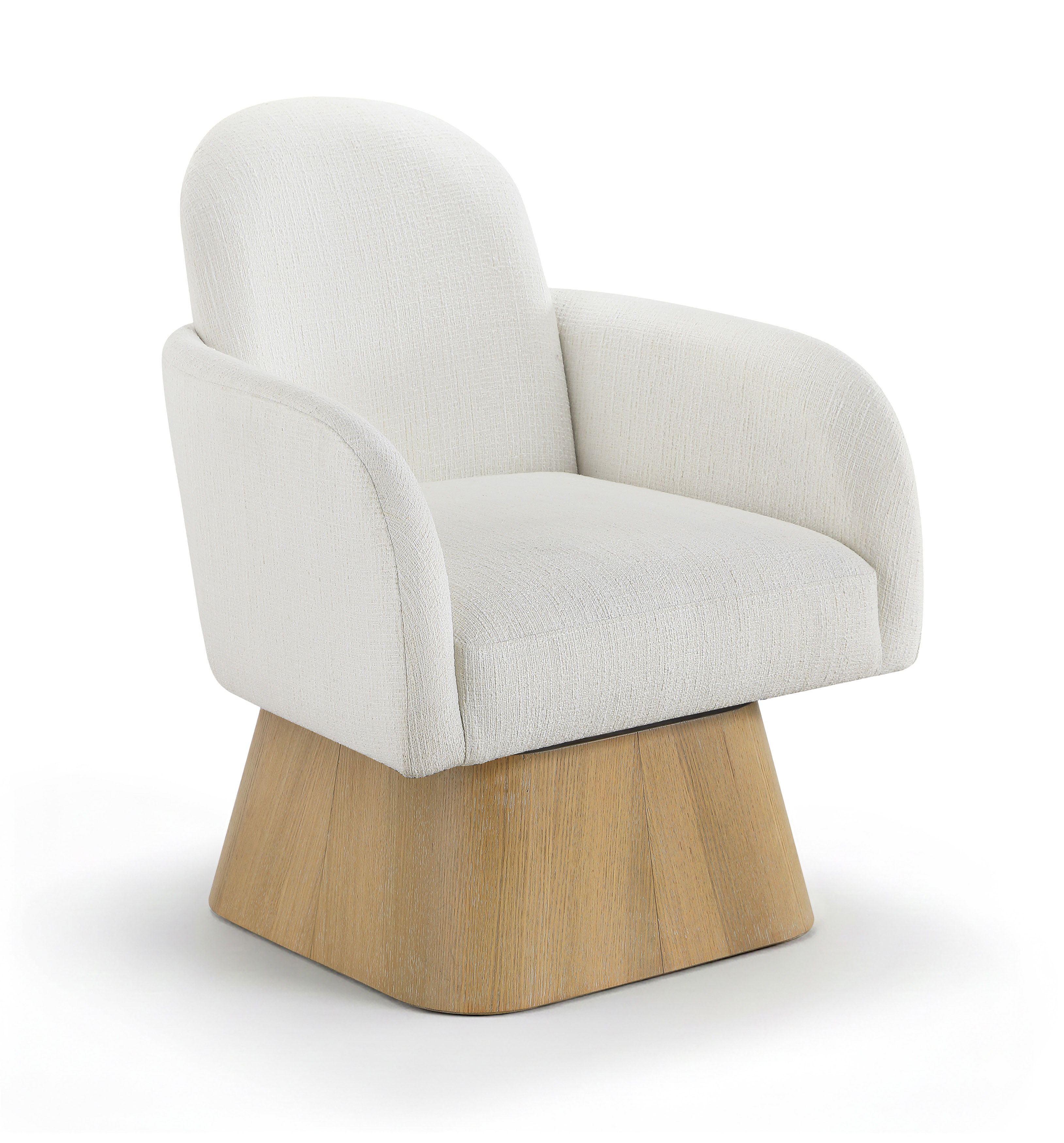 Marlowe - Linen Textured Fabric Upholstered Swivel Accent Chair - Cream / Stained Natural