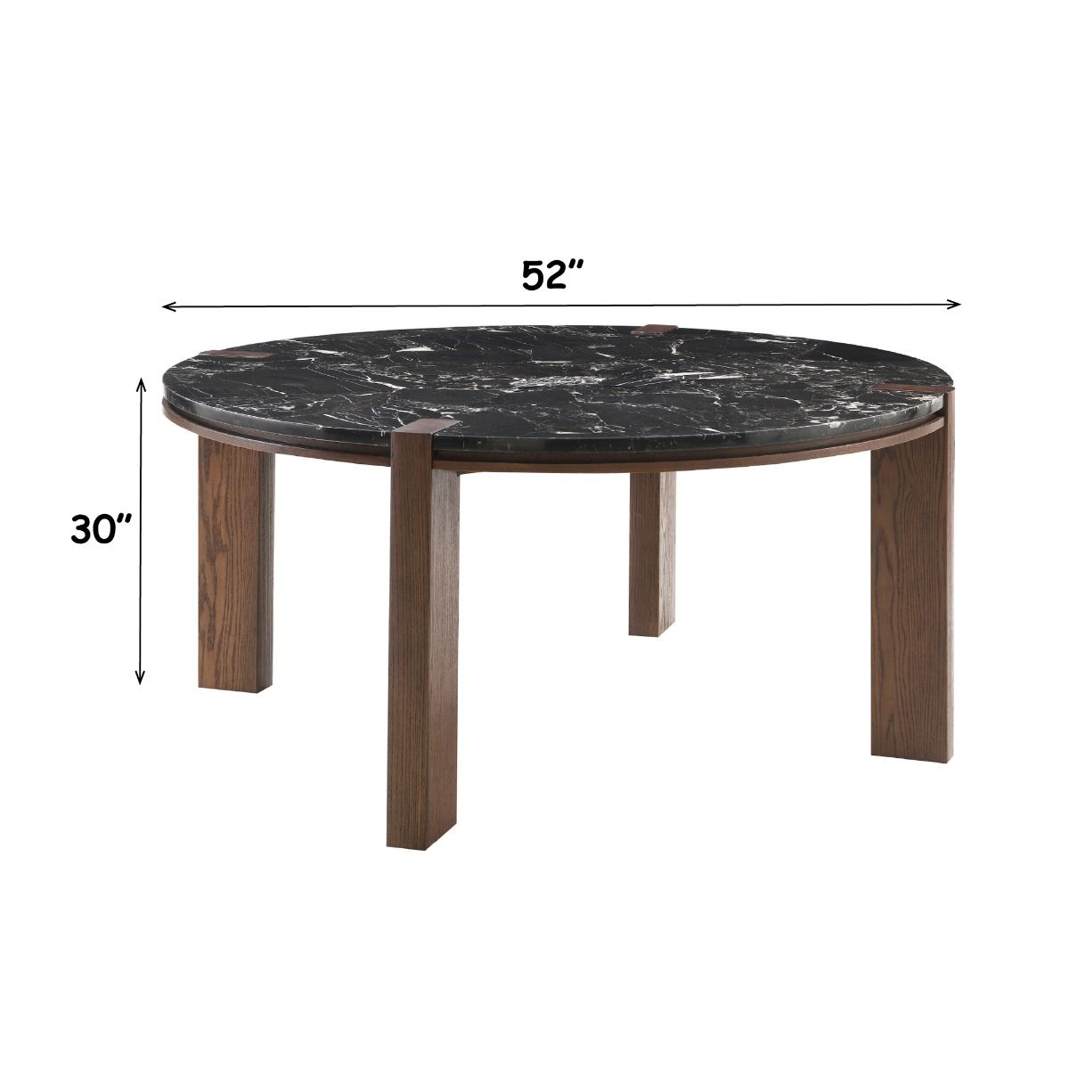 Estella - Round Dining Table With Natural Marble Top - Black Top & Walnut, dark brown, view 8