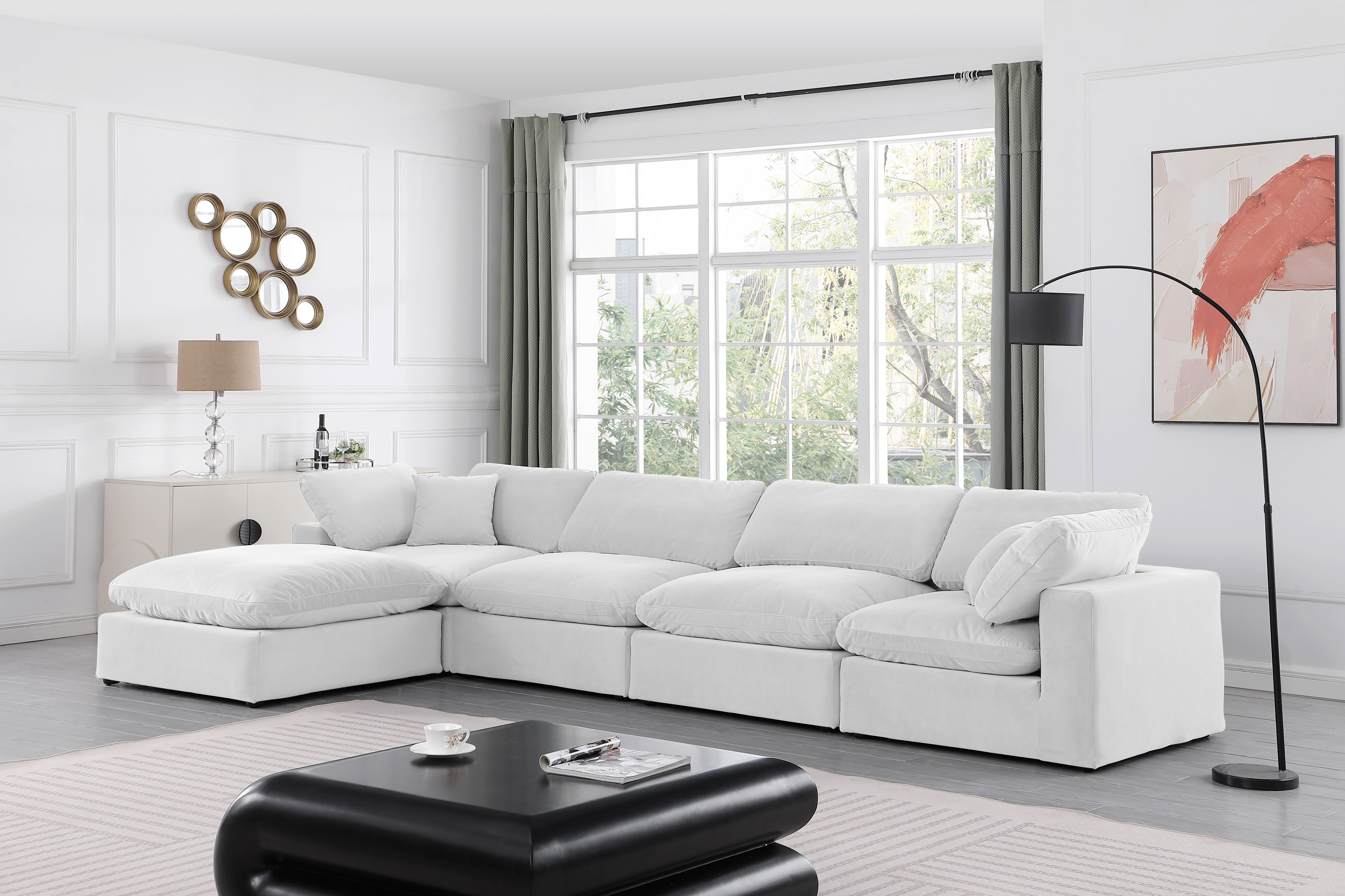 Comfy - 5 Piece Velvet Modular Sectional With Chaise - White