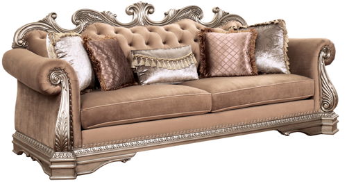Northville - Sofa With 5 Pillows - Velvet & Antique Silver, light brown