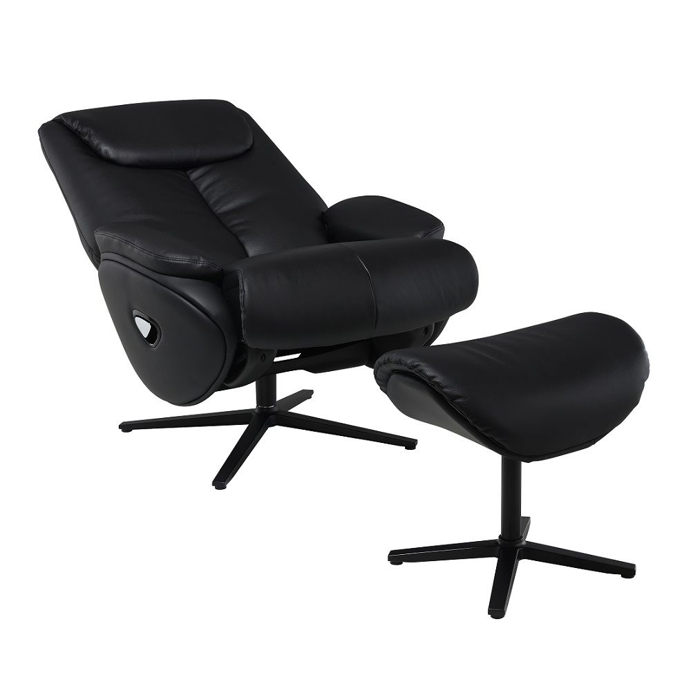 Labonita - Motion Accent Chair With Swivel & Ottoman - Black Top Grain Leather & Black, black, view 4