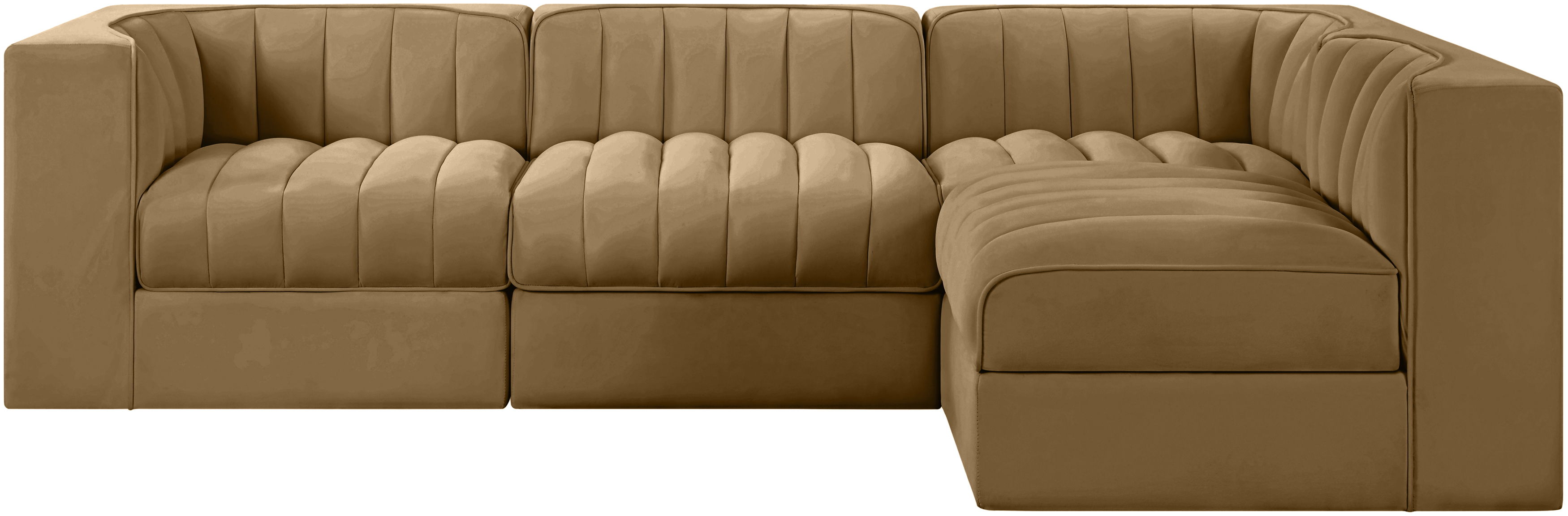Rummi - Velvet Performance Fabric Upholstered 4 Piece Modular Sectional - Saddle
