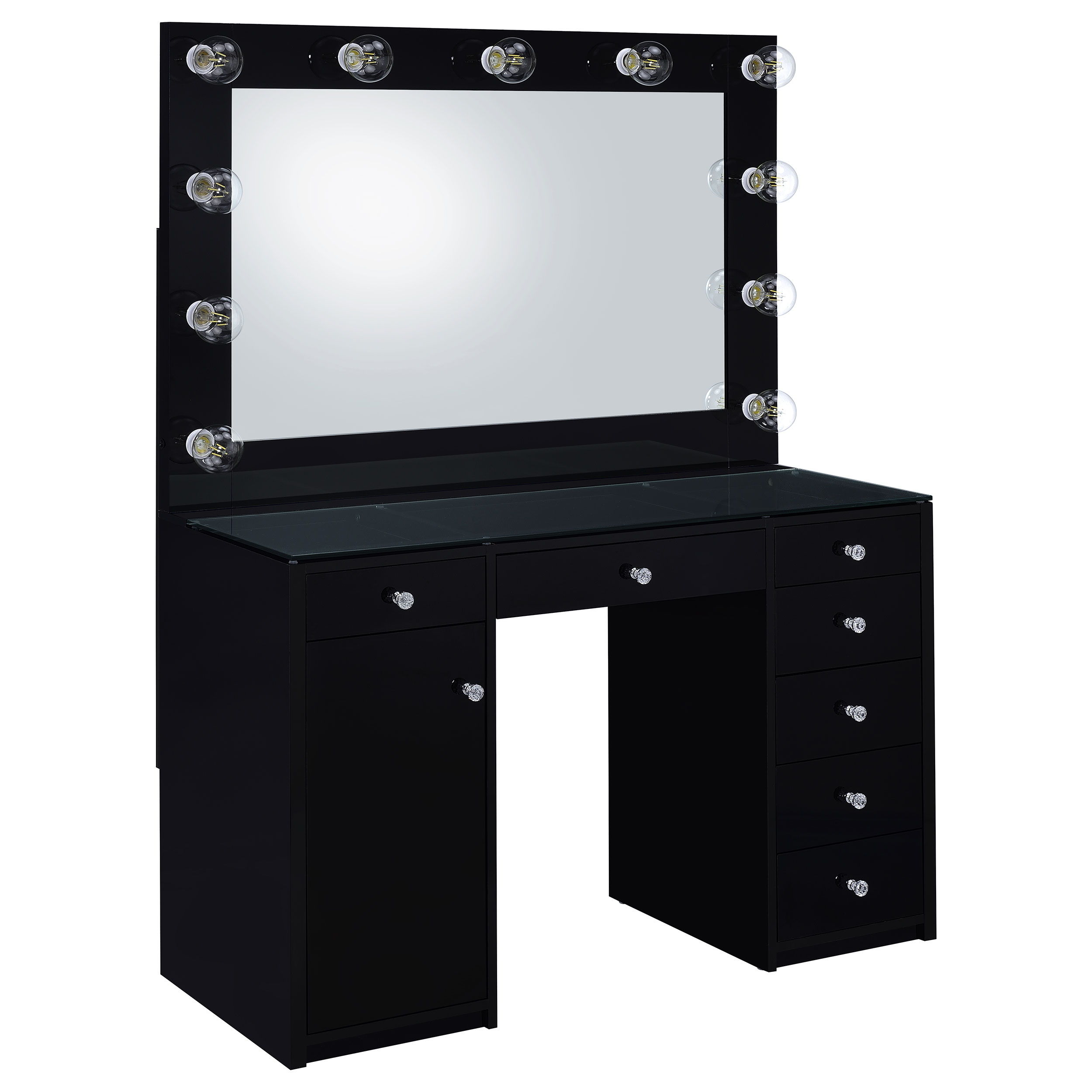 Acena - 7-Drawer Vanity Set With Lighting - Black High Gloss