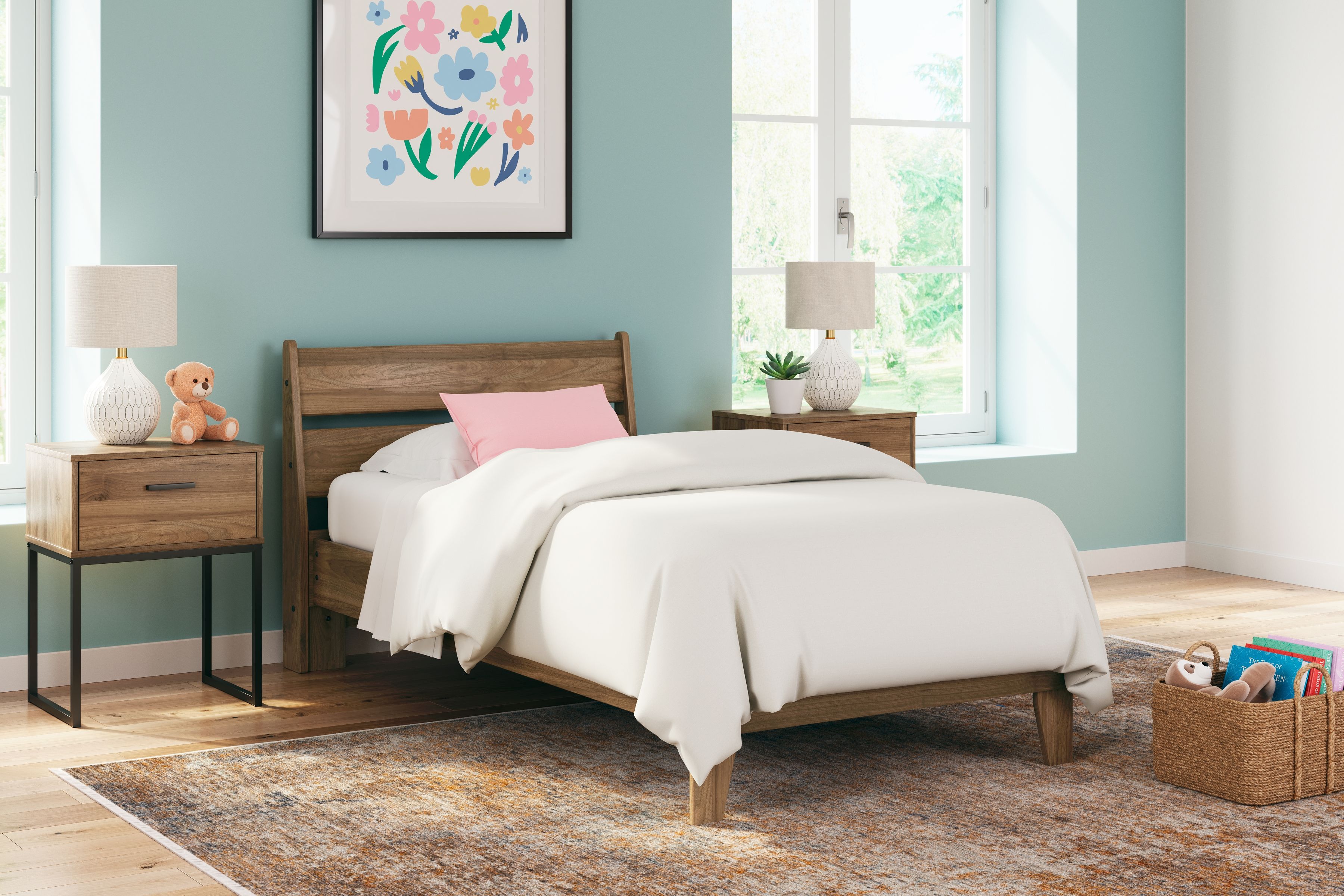 Deanlow - Twin Platform Panel Bed - Honey
