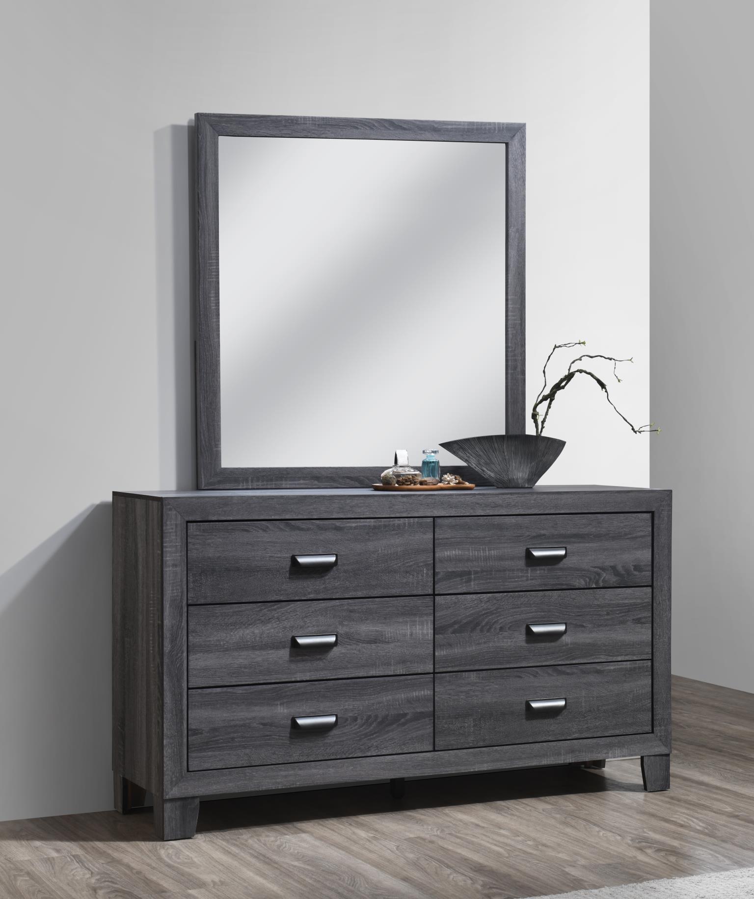 B519 - 3 Piece Bedroom Set (King Bed, Dresser, Mirror) - Dark Gray
