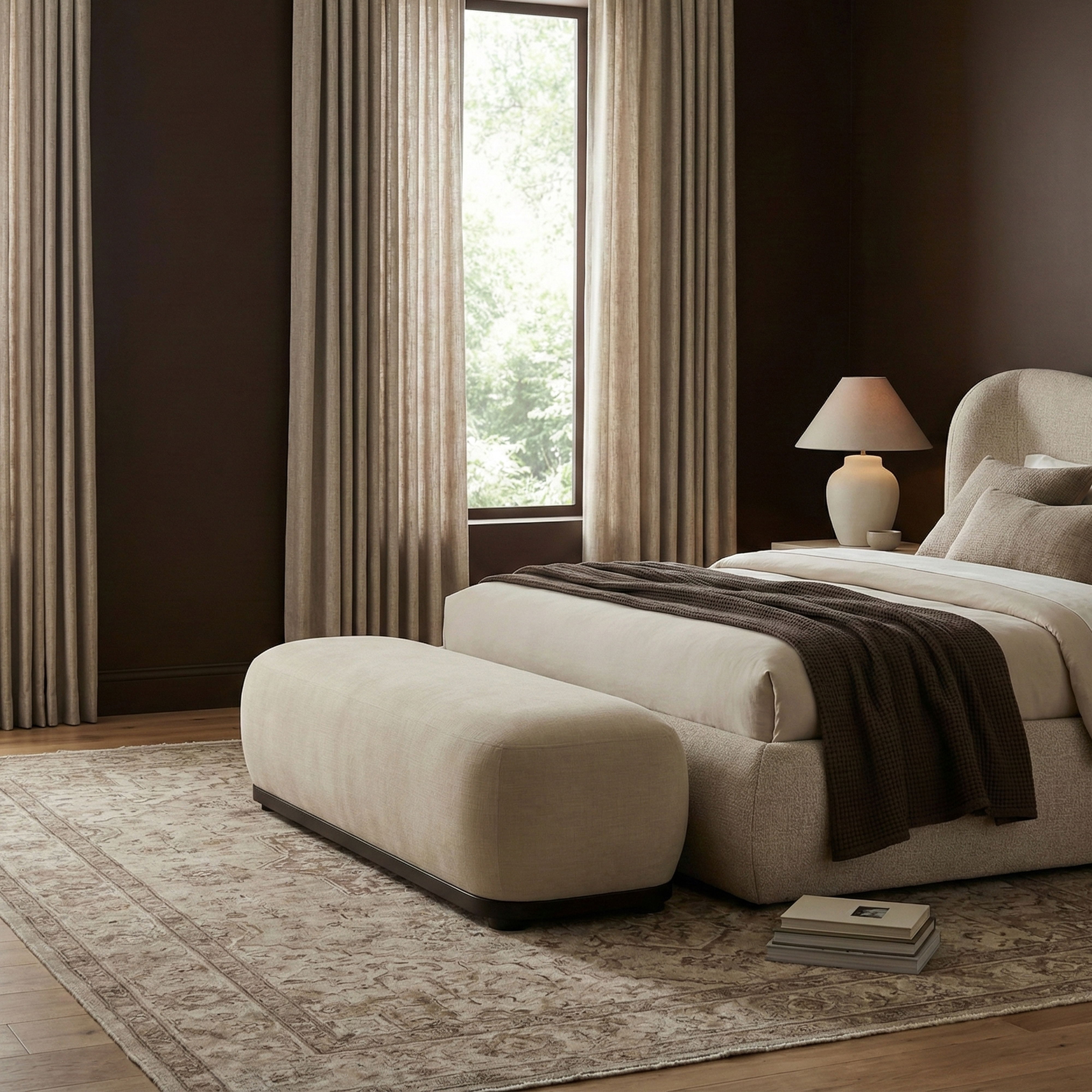 Calum - Bench With Black Frame - Beige