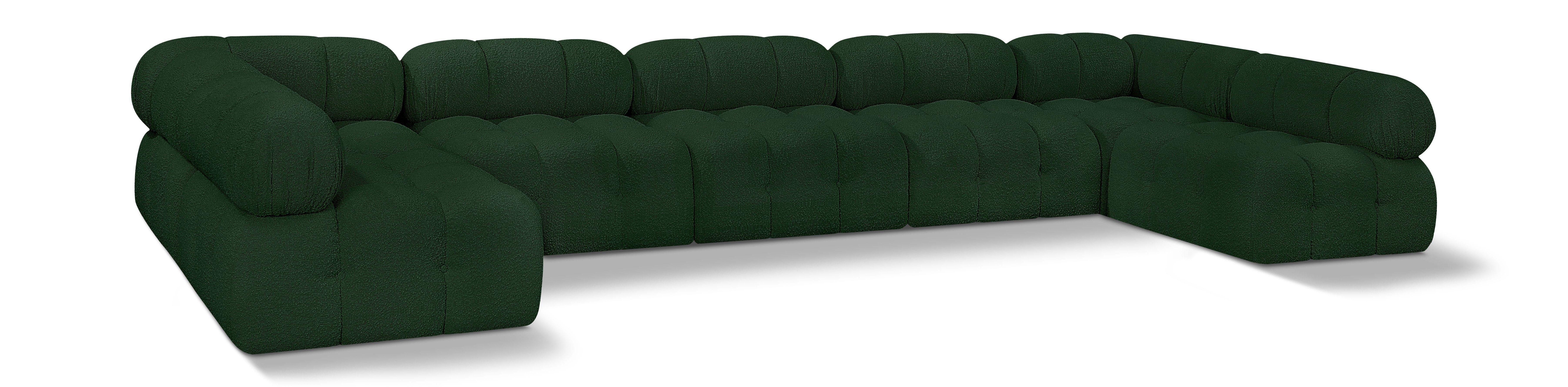 Ames - 7 Piece Boucle Fabric Modular Sectional - Green